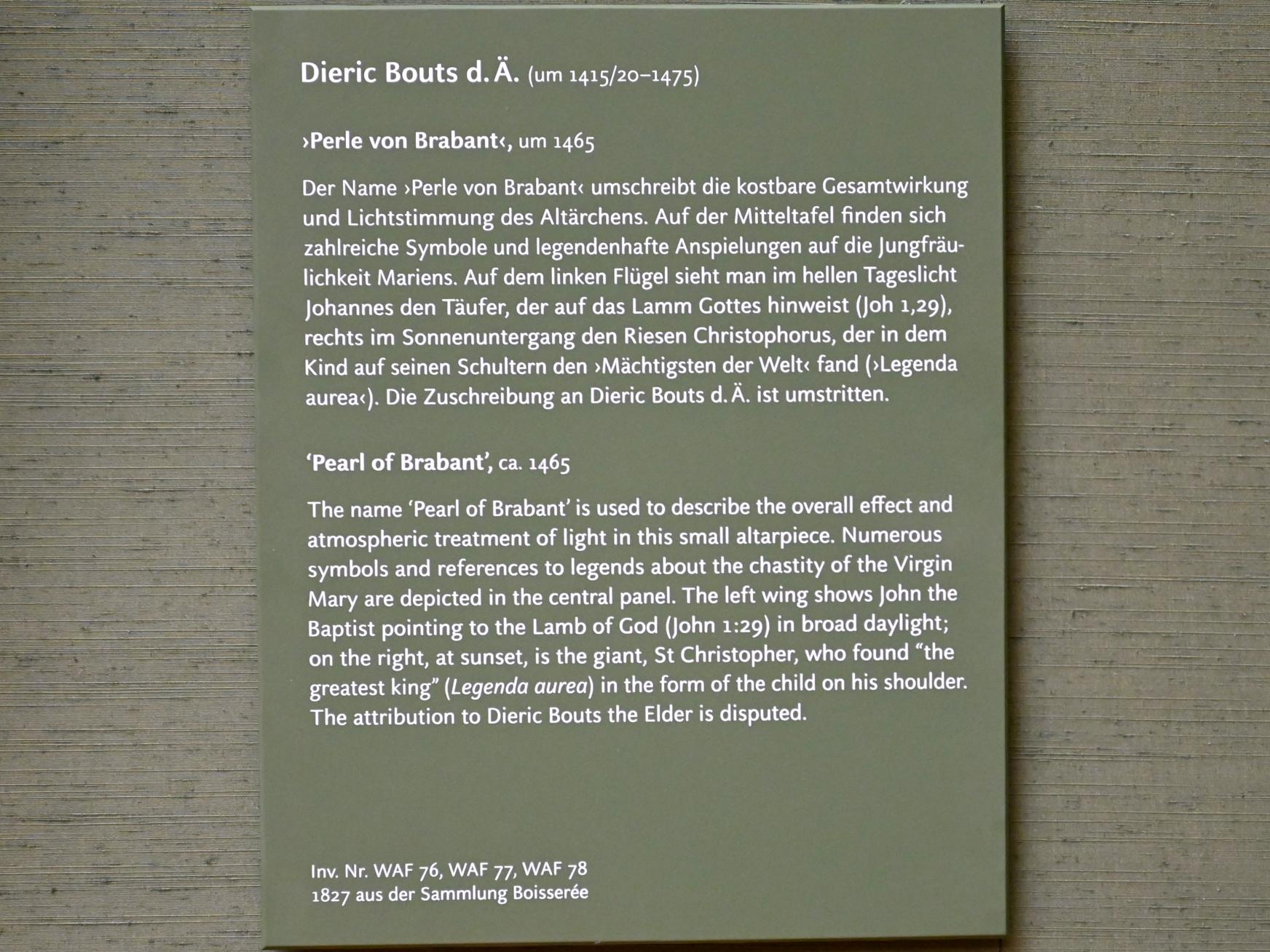Dieric Bouts d.Ä. (1455–1475), Perle von Brabant, München, Alte Pinakothek, Obergeschoss Saal I, um 1465, Bild 2/2
