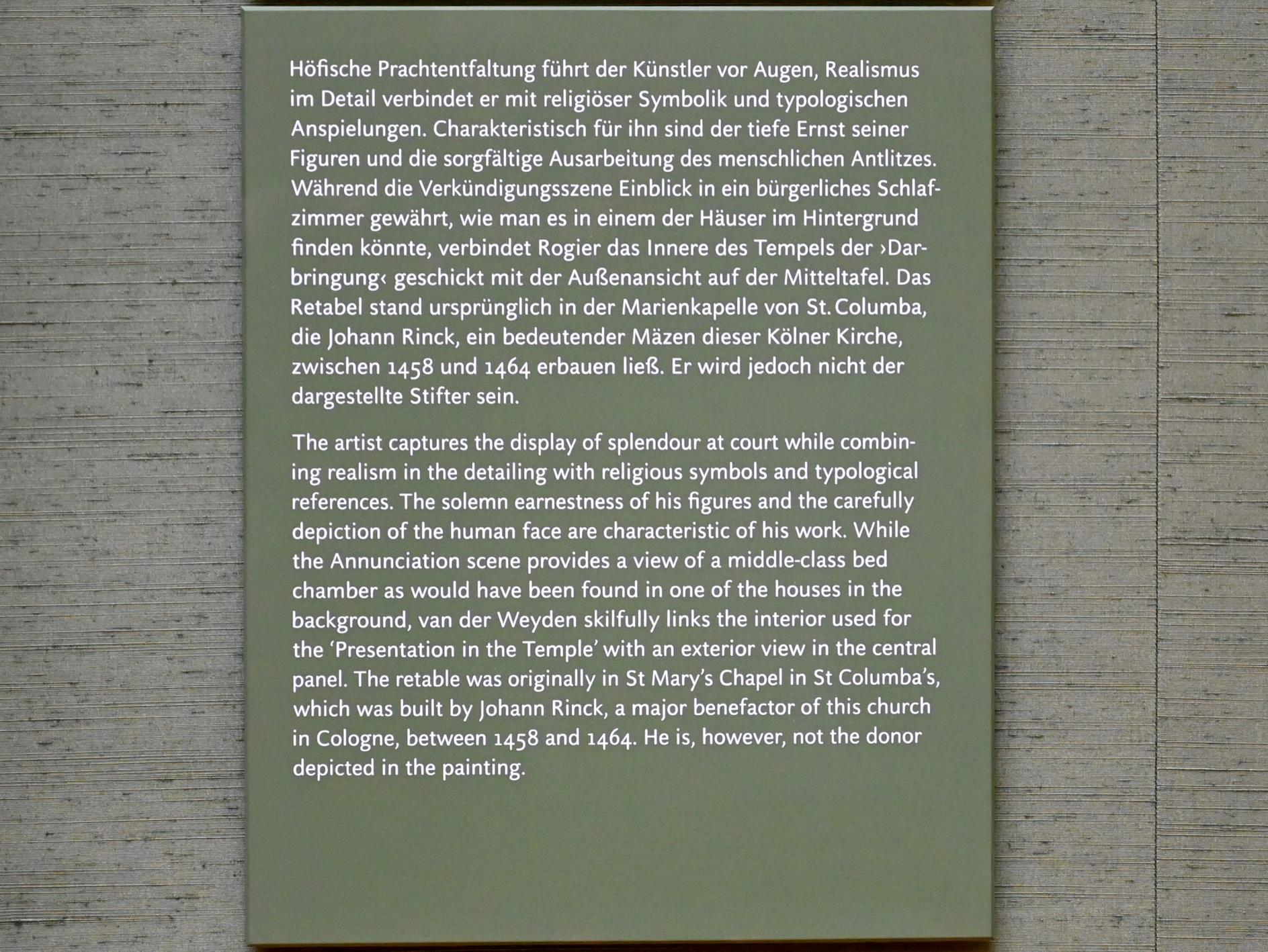 Rogier van der Weyden (1433–1464), Dreikönigsaltar ("Columba-Altar"), Köln, Pfarrkirche St. Kolumba, jetzt München, Alte Pinakothek, Obergeschoss Saal I, um 1455, Bild 3/3