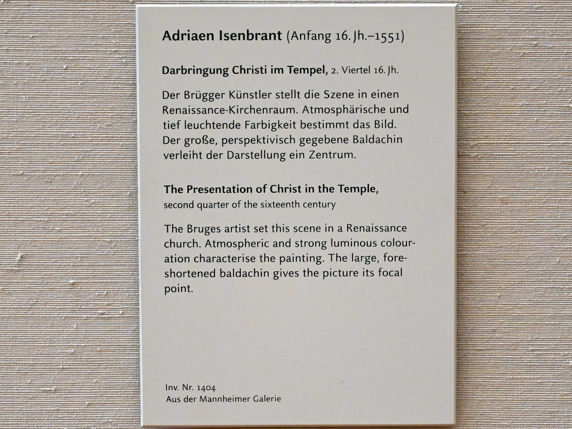 Adriaen Isenbrant (1512–1537), Darbringung Christi im Tempel, München, Alte Pinakothek, Obergeschoss Saal IIa, um 1535–1540, Bild 2/2