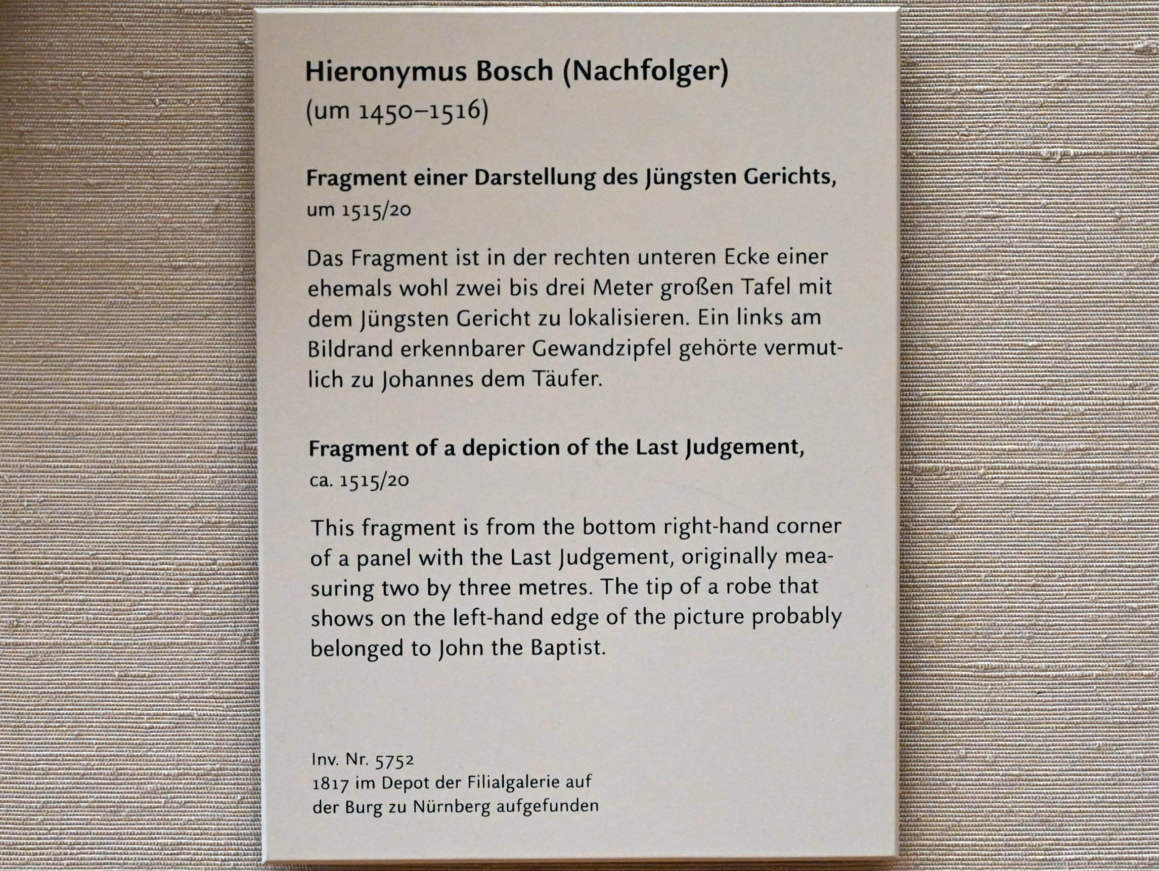 Hieronymus Bosch (Nachfolger) (1505–1540), Fragment einer Darstellung des Jüngsten Gerichts, München, Alte Pinakothek, Obergeschoss Saal IIa, um 1515–1520, Bild 3/3