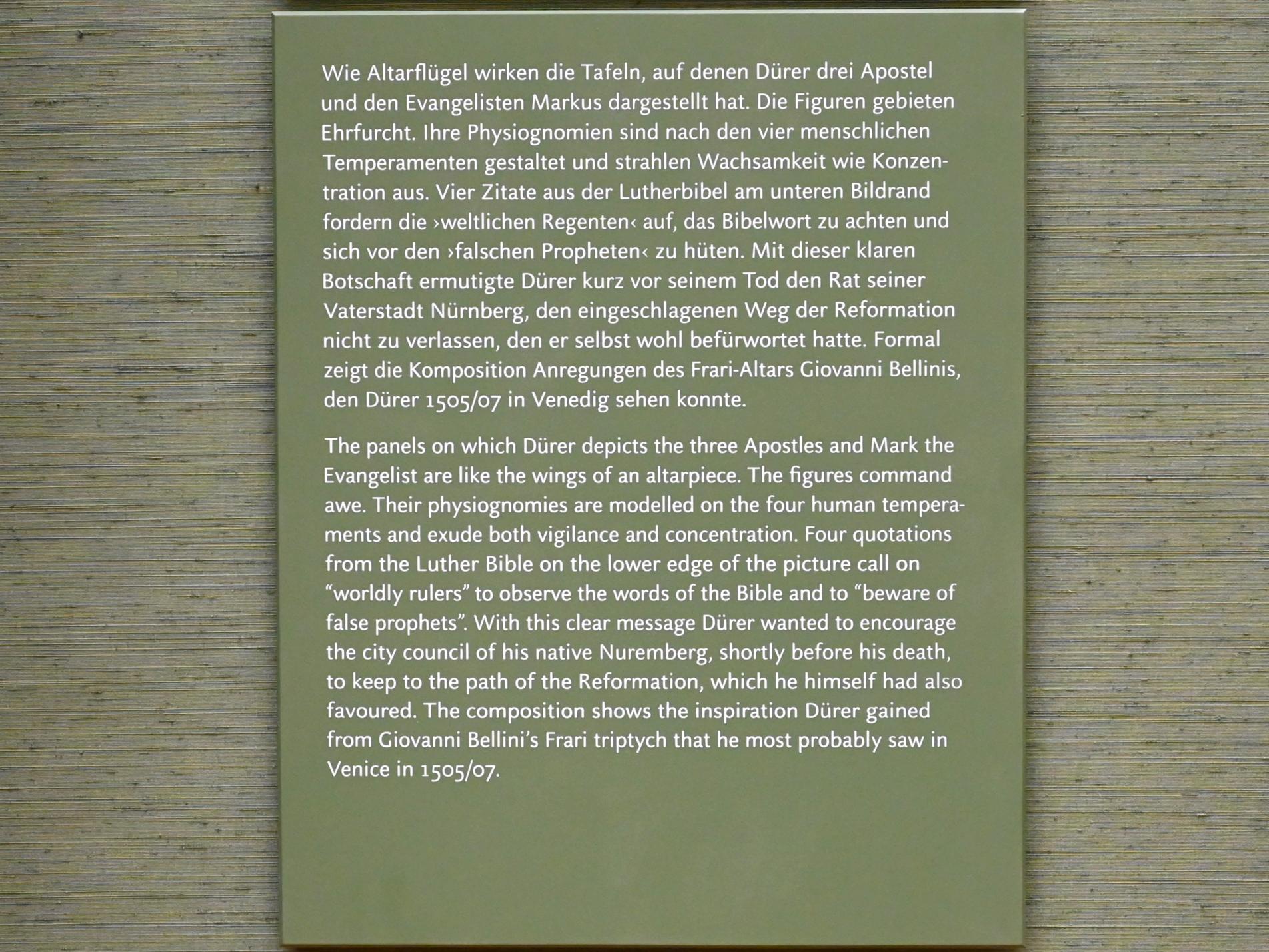 Albrecht Dürer (1490–1526), Die "Vier Apostel", München, Alte Pinakothek, Obergeschoss Saal II, 1526, Bild 3/3