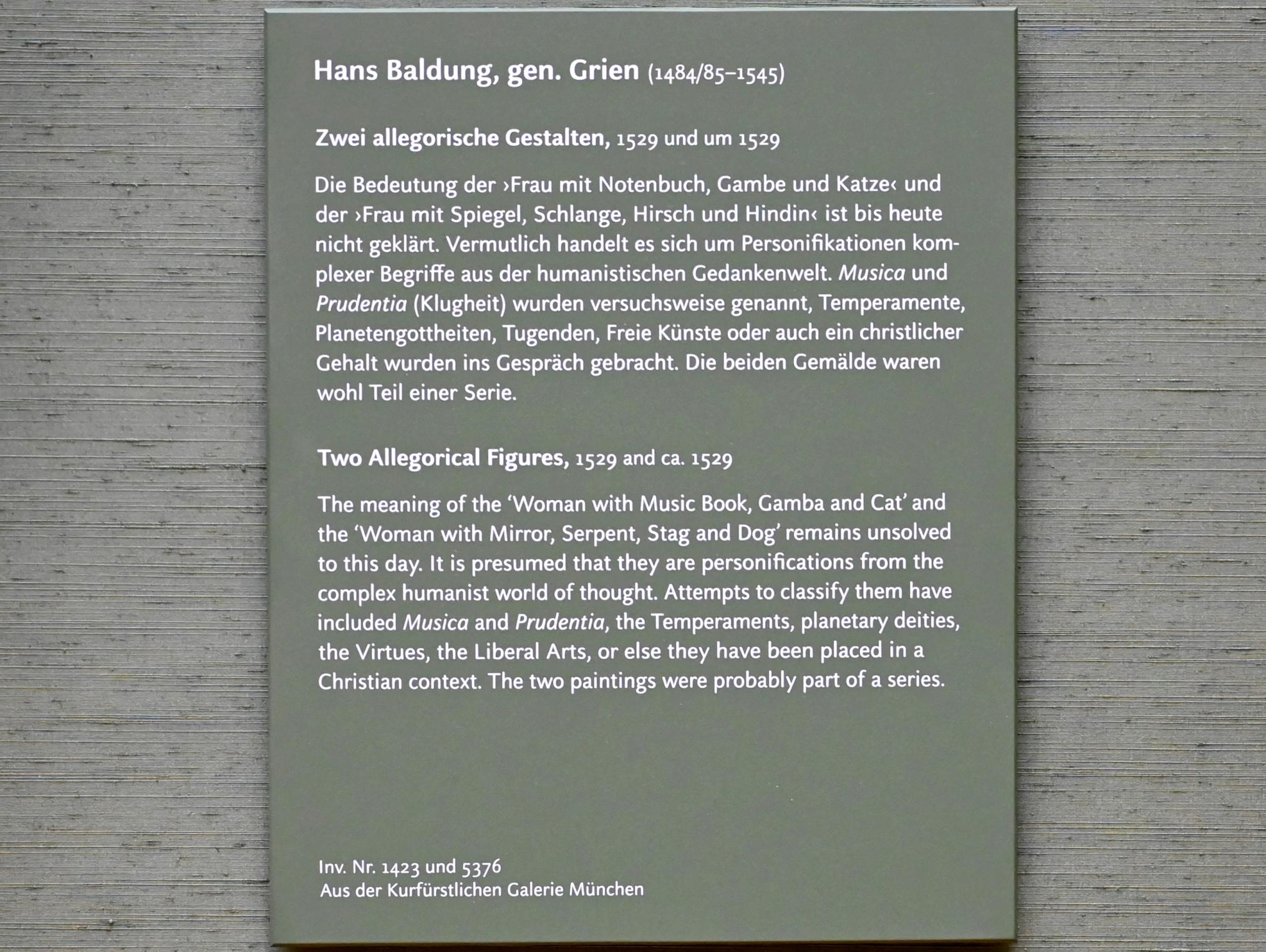 Hans Baldung Grien (1500–1544), Zwei allegorische Gestalten, München, Alte Pinakothek, Obergeschoss Saal II, um 1529, Bild 2/2