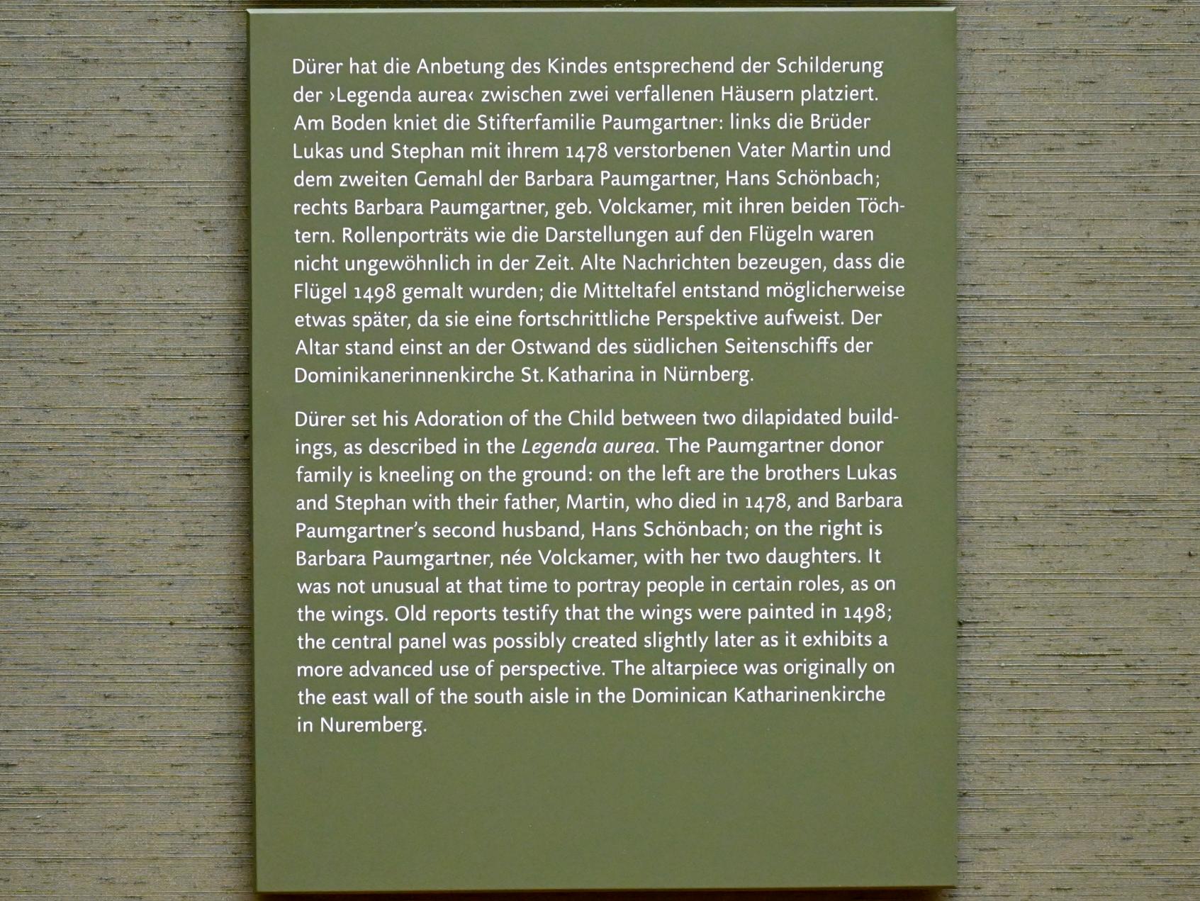 Albrecht Dürer (1490–1526), Paumgartner-Altar, Nürnberg, ehem. Dominikanerinnenkloster St. Katharina, jetzt München, Alte Pinakothek, Obergeschoss Saal II, um 1498–1504, Bild 3/3