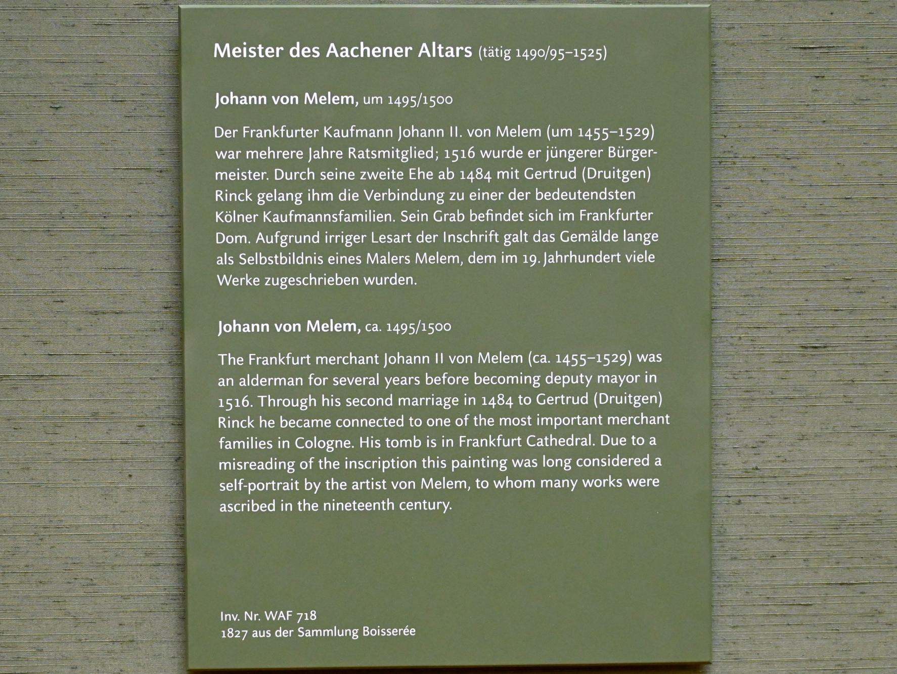 Meister des Aachener Altars (1492–1515), Johann von Melem, München, Alte Pinakothek, Obergeschoss Saal III, um 1495–1500, Bild 2/2