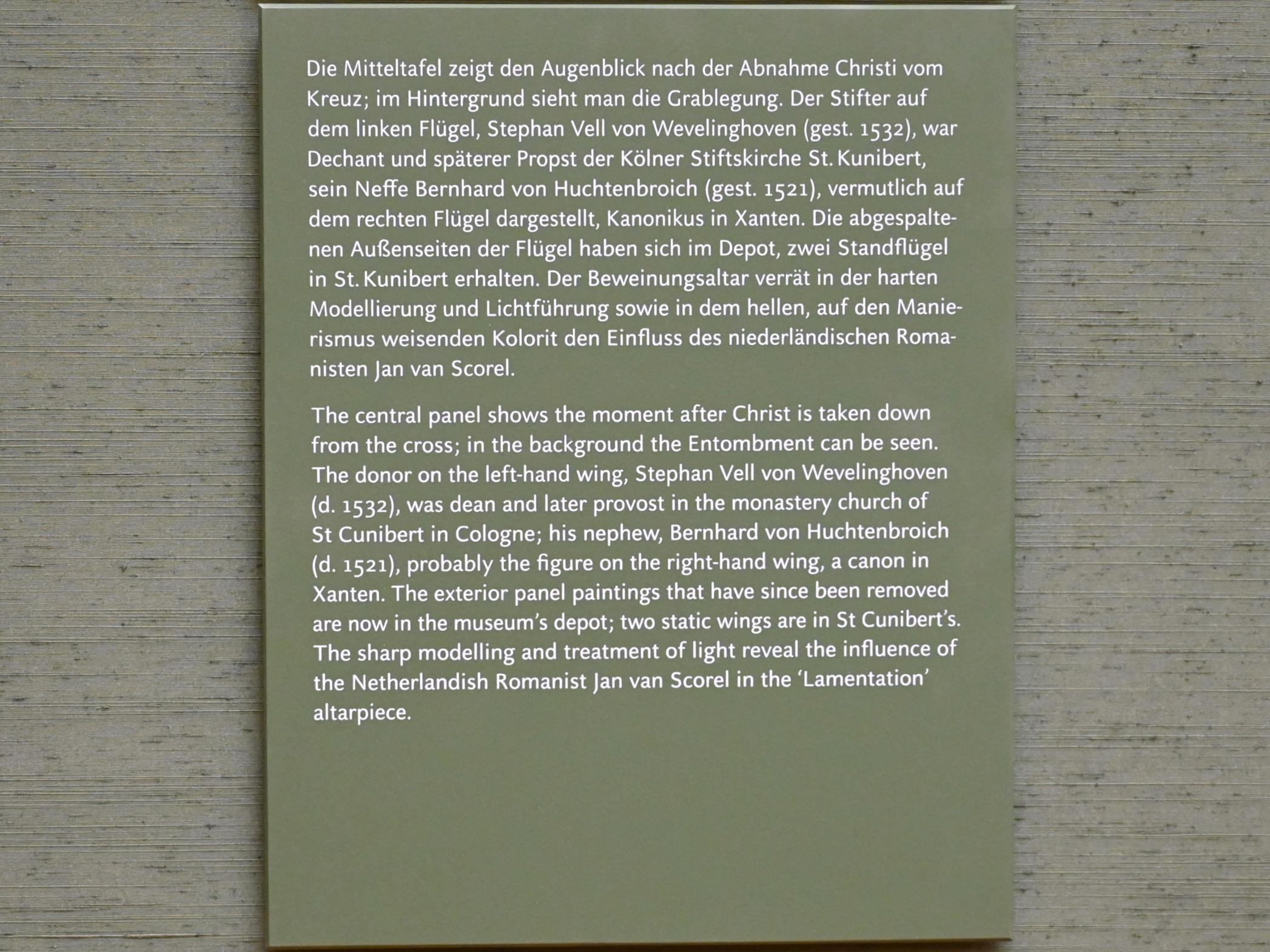 Bartholomäus Bruyn der Ältere (1513–1546), Beweinungsaltar, München, Alte Pinakothek, Obergeschoss Saal III, 1530–1532, Bild 3/4