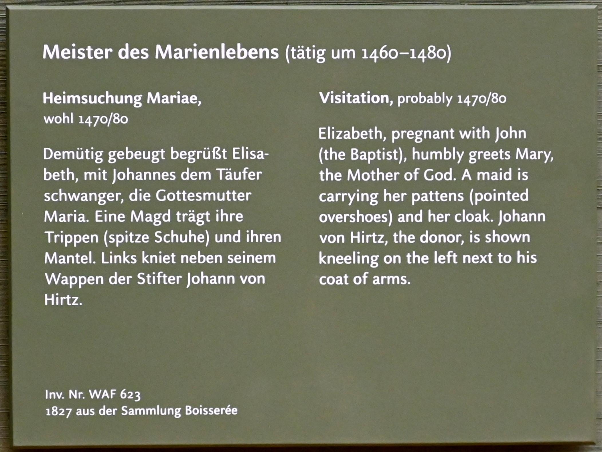 Meister des Marienlebens (1467–1480), Heimsuchung Mariae, Köln, St. Ursula, Basilica minor, jetzt München, Alte Pinakothek, Obergeschoss Saal III, um 1470–1480, Bild 2/3