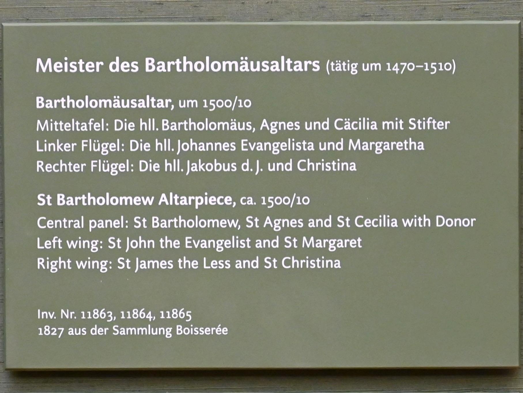 Meister des Bartholomäusaltars (1477–1507), Bartholomäusaltar, München, Alte Pinakothek, Obergeschoss Saal III, um 1500–1510, Bild 2/9