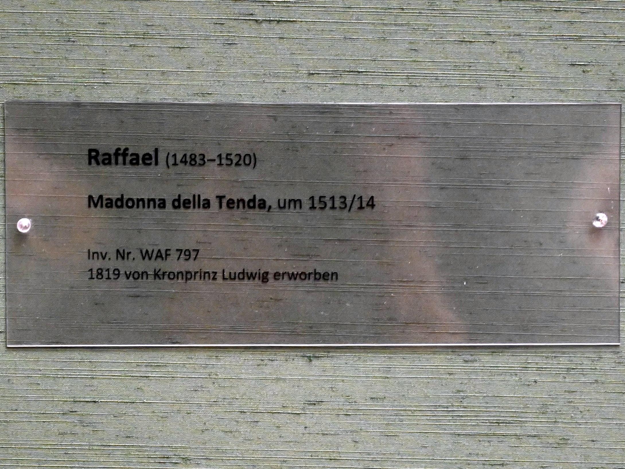 Raffael (Raffaello Sanzio da Urbino, Raffaello Santi) (1501–1519), Madonna della Tenda, München, Alte Pinakothek, Obergeschoss Saal V, um 1513–1514, Bild 2/2