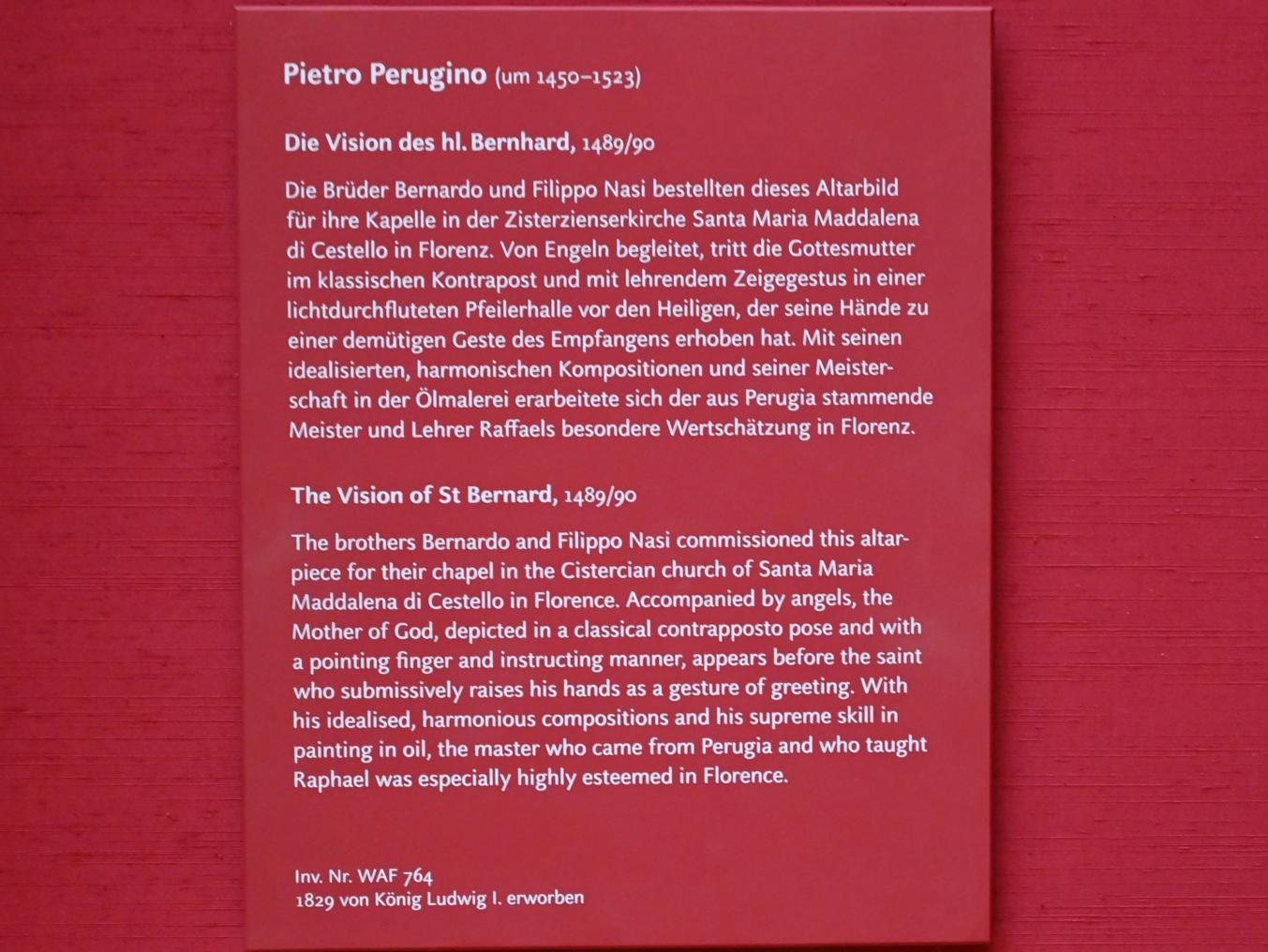 Pietro Perugino (Pietro di Cristoforo Vannucci) (1474–1517), Die Vision des hl. Bernhard, München, Alte Pinakothek, Obergeschoss Saal IV, 1489–1490, Bild 2/2