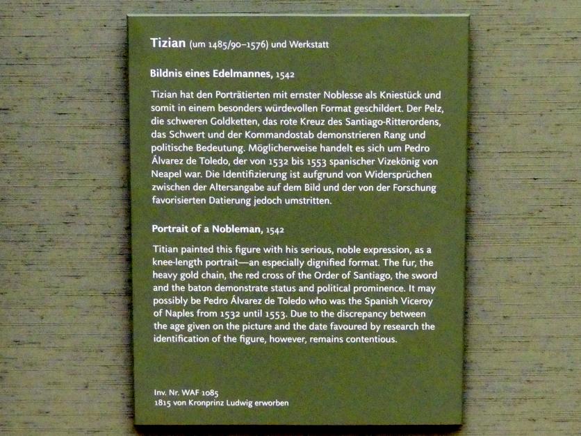 Tiziano Vecellio (Tizian) (1509–1575), Bildnis eines Edelmannes, München, Alte Pinakothek, Obergeschoss Saal V, 1542, Bild 2/2