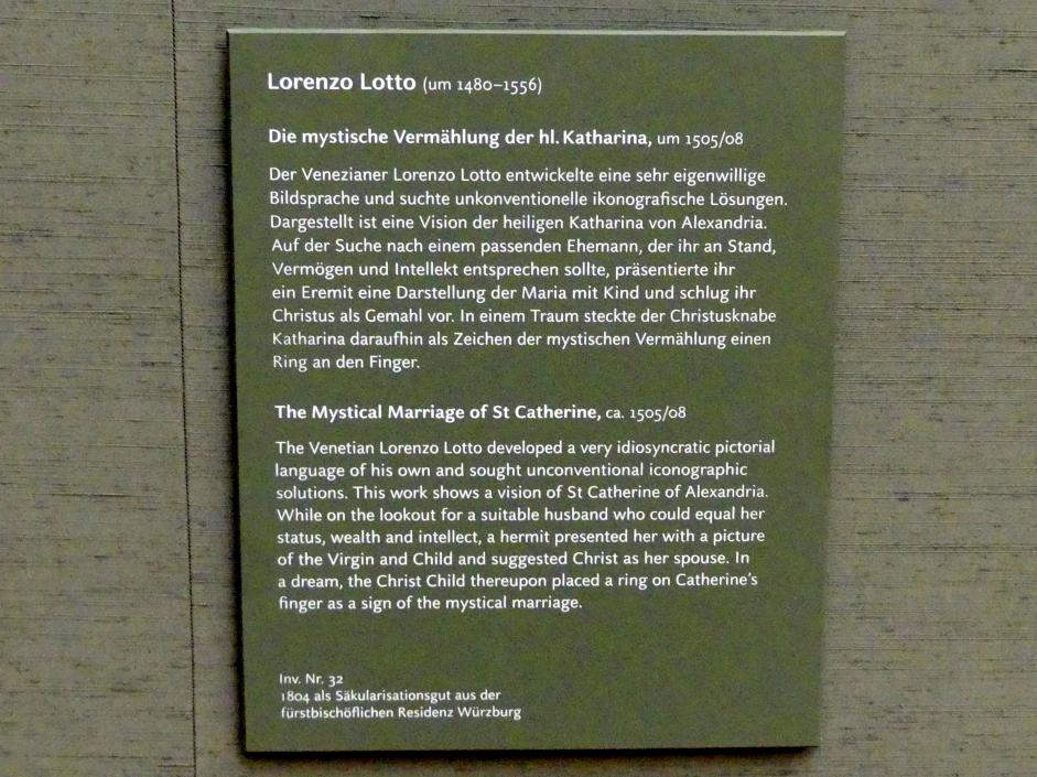 Lorenzo Lotto (1503–1549), Die mystische Vermählung der hl. Katharina, München, Alte Pinakothek, Obergeschoss Saal V, um 1505–1508, Bild 2/2