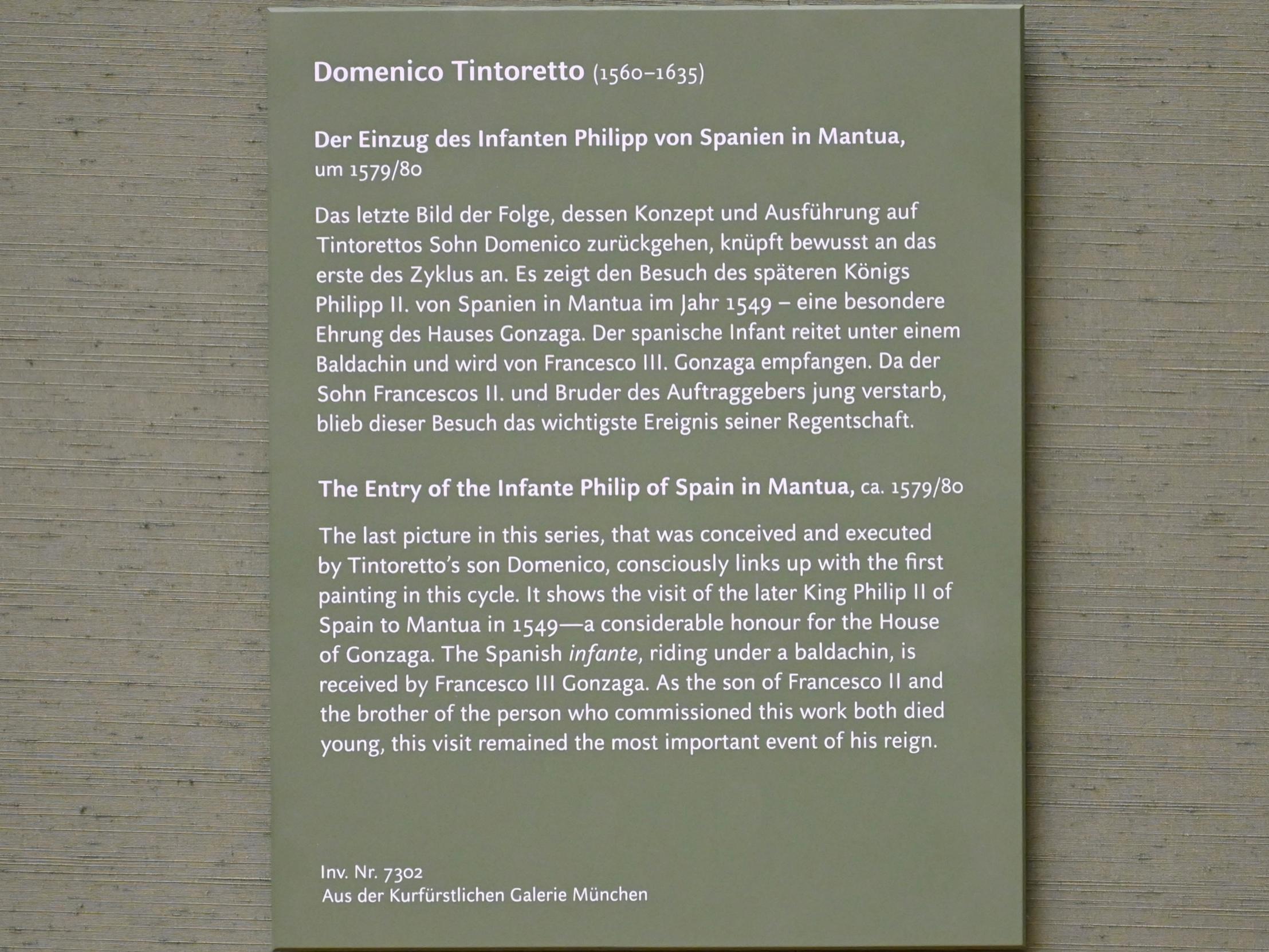 Domenico Robusti (Domenico Tintoretto) (1579–1605), Der Einzug des Infanten Philipp von Spanien in Mantua, Mantua, Palazzo Ducale, jetzt München, Alte Pinakothek, Obergeschoss Saal V, um 1579–1580, Bild 2/2
