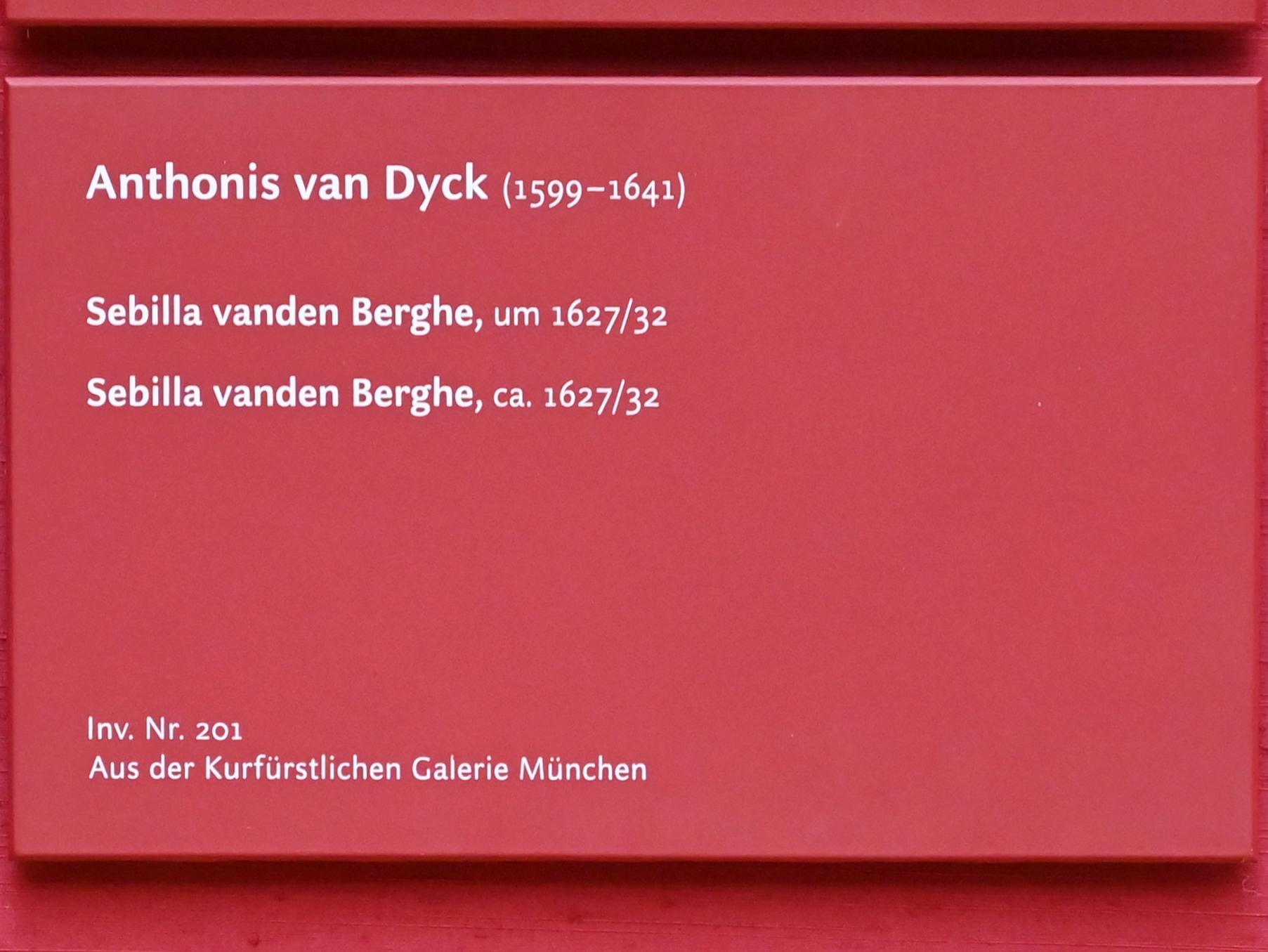 Anthonis (Anton) van Dyck (1614–1641), Sebilla vanden Berghe, München, Alte Pinakothek, Obergeschoss Saal VI, um 1627–1632, Bild 2/3
