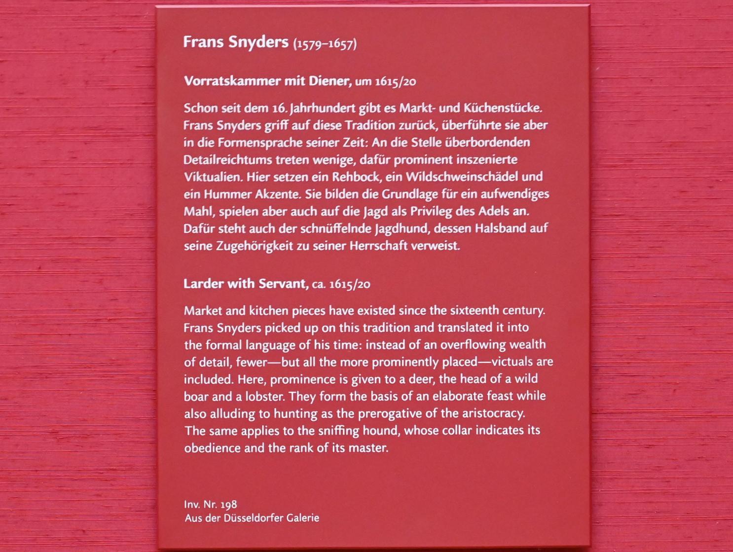 Frans Snyders (1610–1650), Vorratskammer mit Diener, München, Alte Pinakothek, Obergeschoss Saal VI, um 1615–1620, Bild 2/2