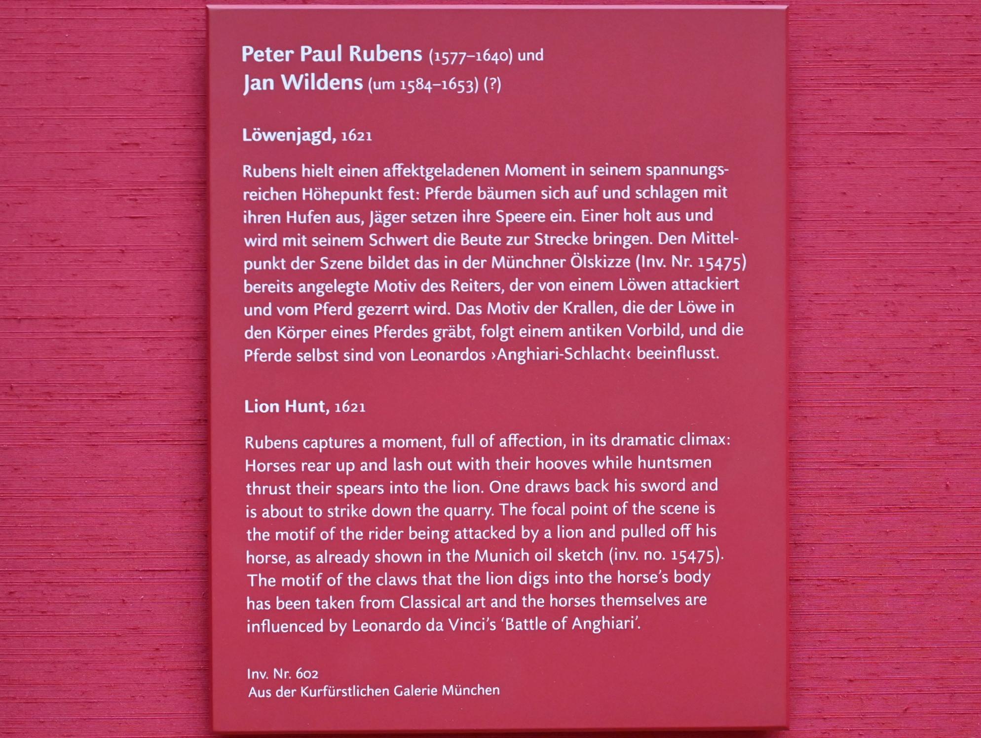 Peter Paul Rubens (1598–1640), Löwenjagd, München, Alte Pinakothek, Obergeschoss Saal VII, 1621, Bild 2/2