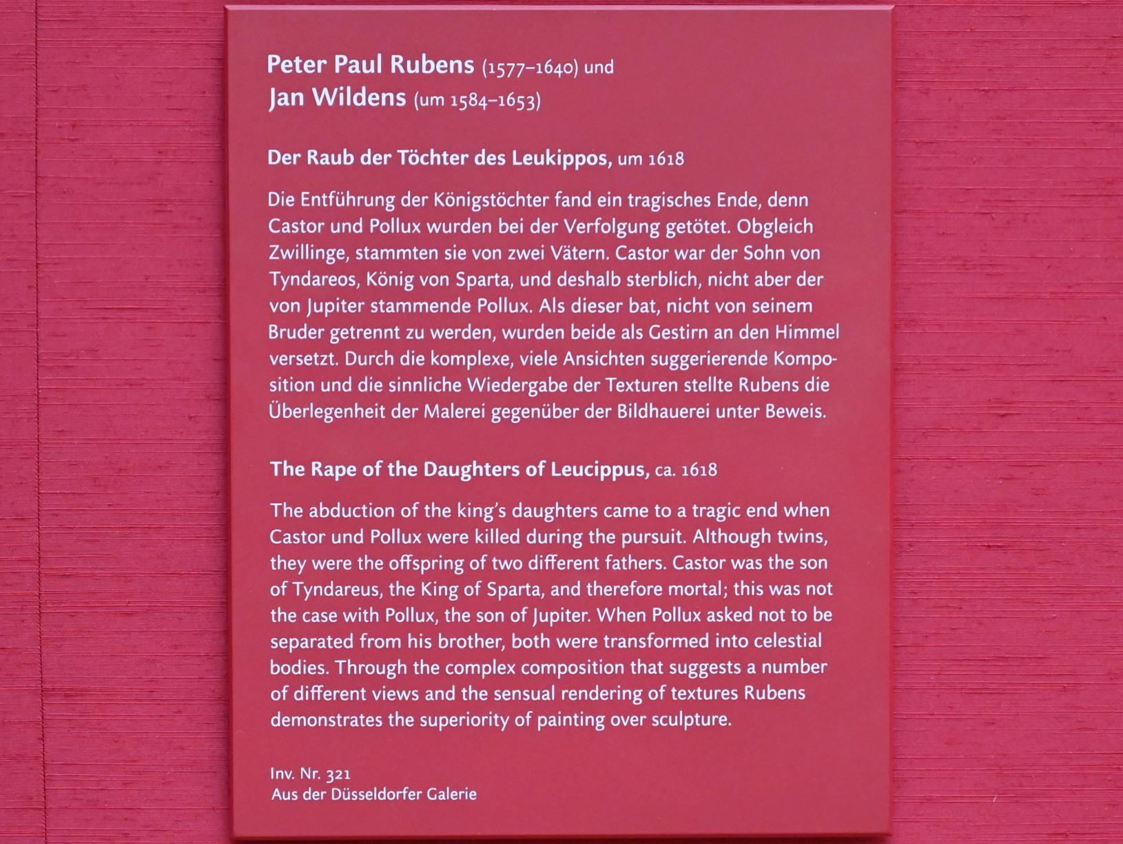 Peter Paul Rubens (1598–1640), Der Raub der Töchter des Leukippos, München, Alte Pinakothek, Obergeschoss Saal VII, um 1618, Bild 2/2