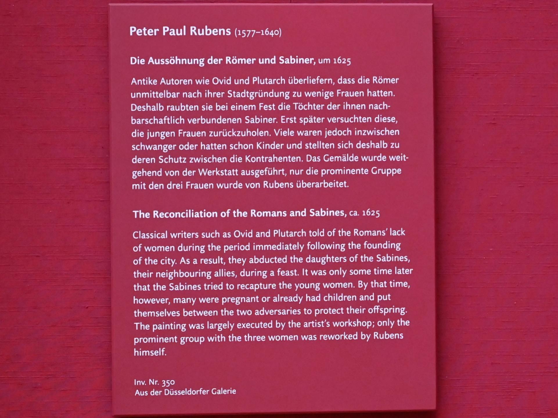 Peter Paul Rubens (1598–1640), Die Aussöhnung der Römer und Sabiner, München, Alte Pinakothek, Obergeschoss Saal VII, um 1625, Bild 2/2