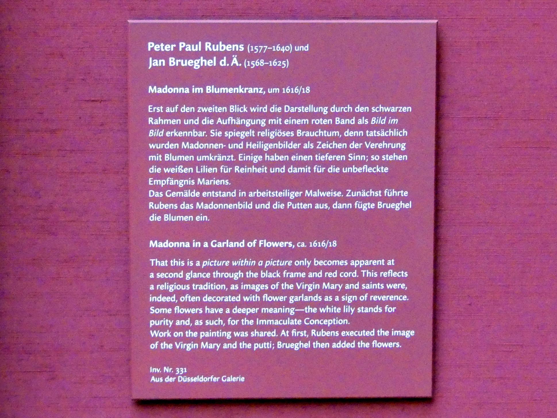 Peter Paul Rubens (1598–1640), Madonna im Blumenkranz, München, Alte Pinakothek, Obergeschoss Saal VIII, um 1616–1618, Bild 2/2