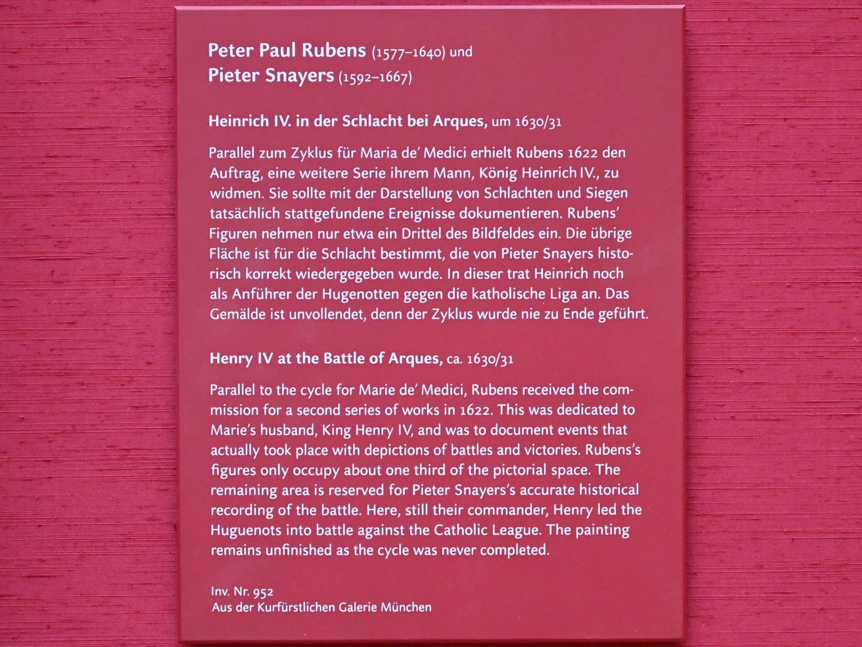 Peter Paul Rubens (1598–1640), Heinrich IV. in der Schlacht bei Arques, München, Alte Pinakothek, Obergeschoss Saal VIII, um 1630–1631, Bild 2/3