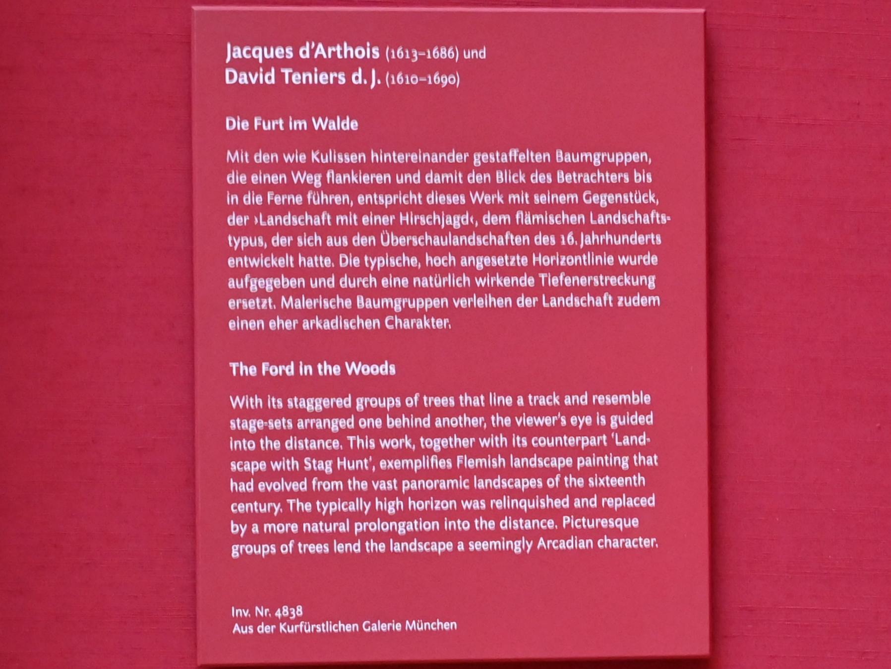 Jacques d’Arthois (1635–1665), Die Furt im Walde, München, Alte Pinakothek, Obergeschoss Saal VIII, um 1660, Bild 2/2
