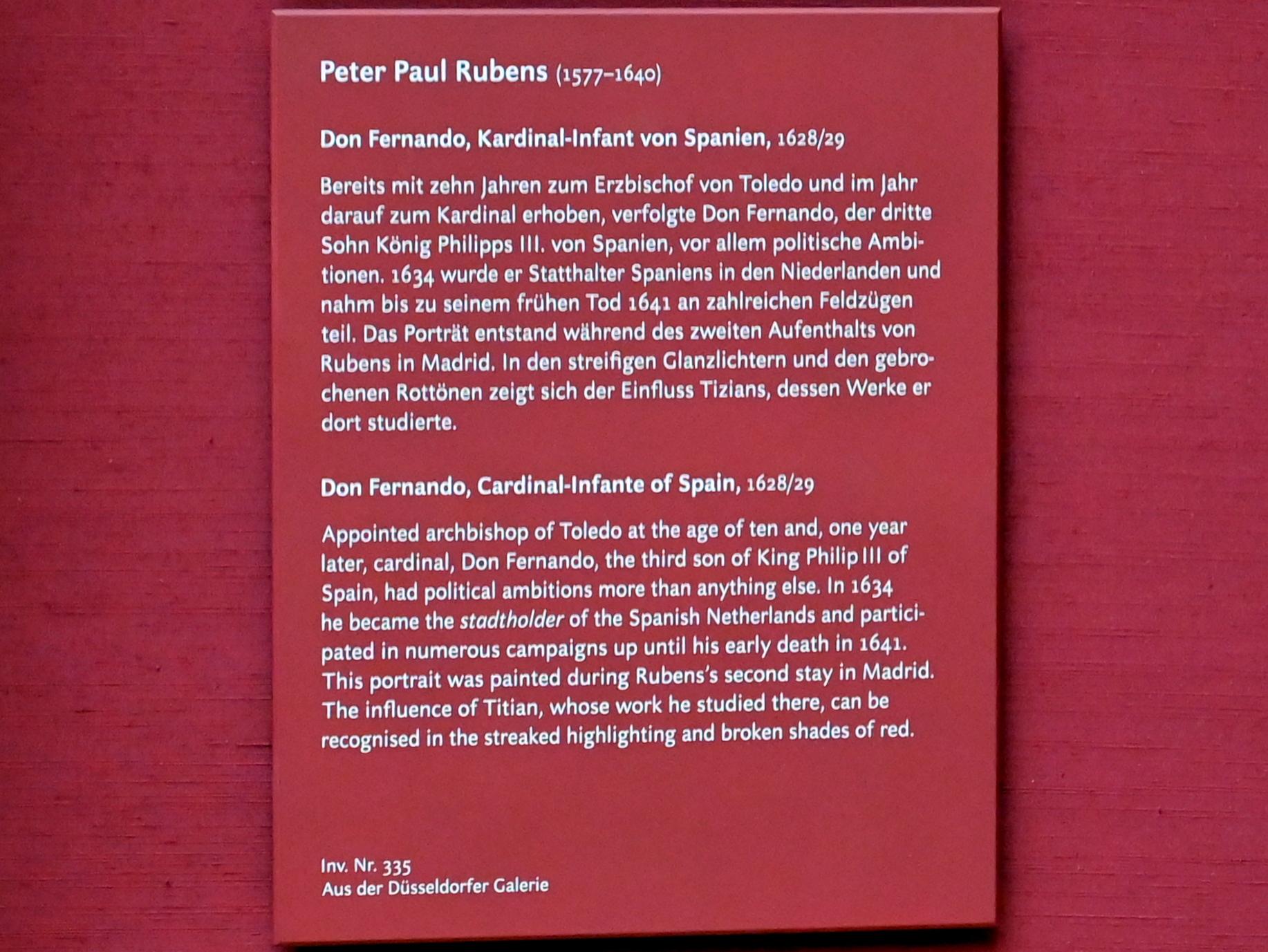 Peter Paul Rubens (1598–1640), Don Fernando, Kardinal-Infant von Spanien, München, Alte Pinakothek, Obergeschoss Saal VIII, 1628–1629, Bild 2/2