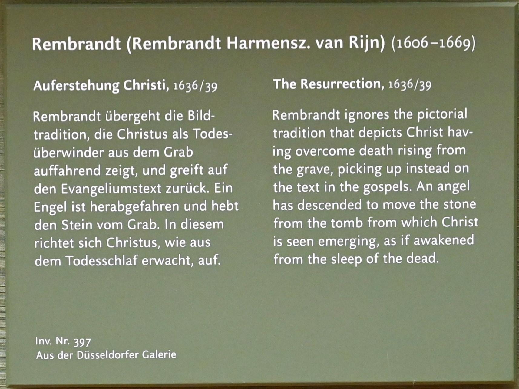 Rembrandt (Rembrandt Harmenszoon van Rijn) (1627–1669), Auferstehung Christi, München, Alte Pinakothek, Obergeschoss Saal IX, 1636–1639, Bild 2/2