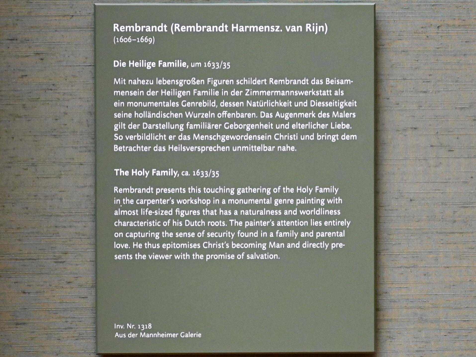 Rembrandt (Rembrandt Harmenszoon van Rijn) (1627–1669), Die Heilige Familie, München, Alte Pinakothek, Obergeschoss Saal IX, um 1633–1635, Bild 2/2