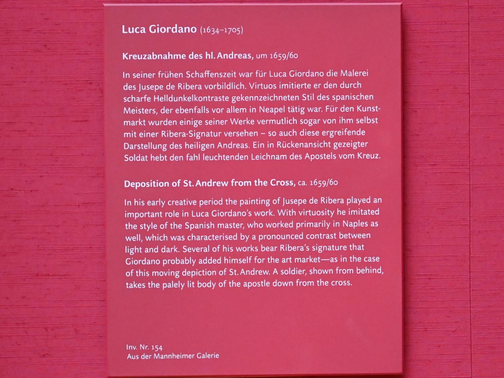 Luca Giordano (1651–1696), Kreuzabnahme des hl. Andreas, München, Alte Pinakothek, Obergeschoss Saal X, um 1659–1660, Bild 2/2