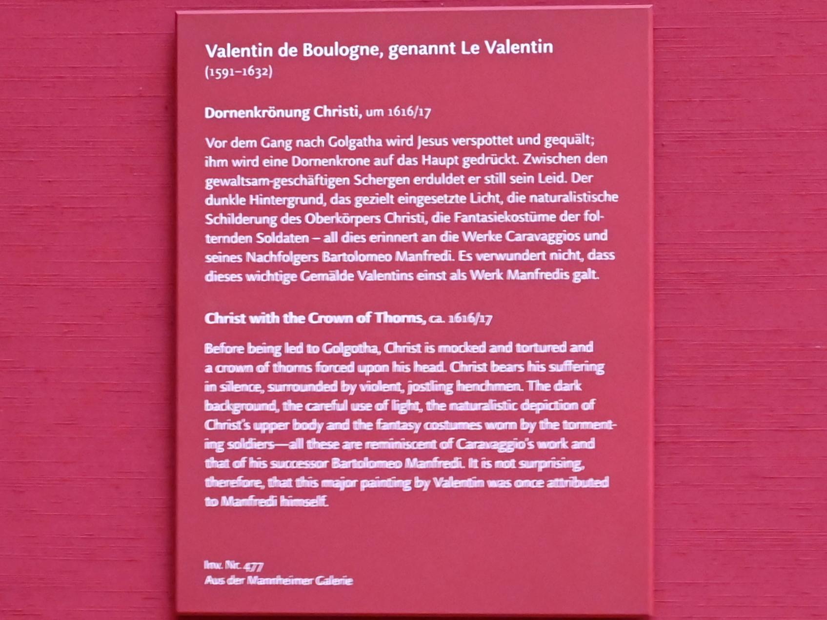 Valentin de Boulogne (1614–1631), Dornenkrönung Christi, München, Alte Pinakothek, Obergeschoss Saal X, um 1616–1617, Bild 2/2