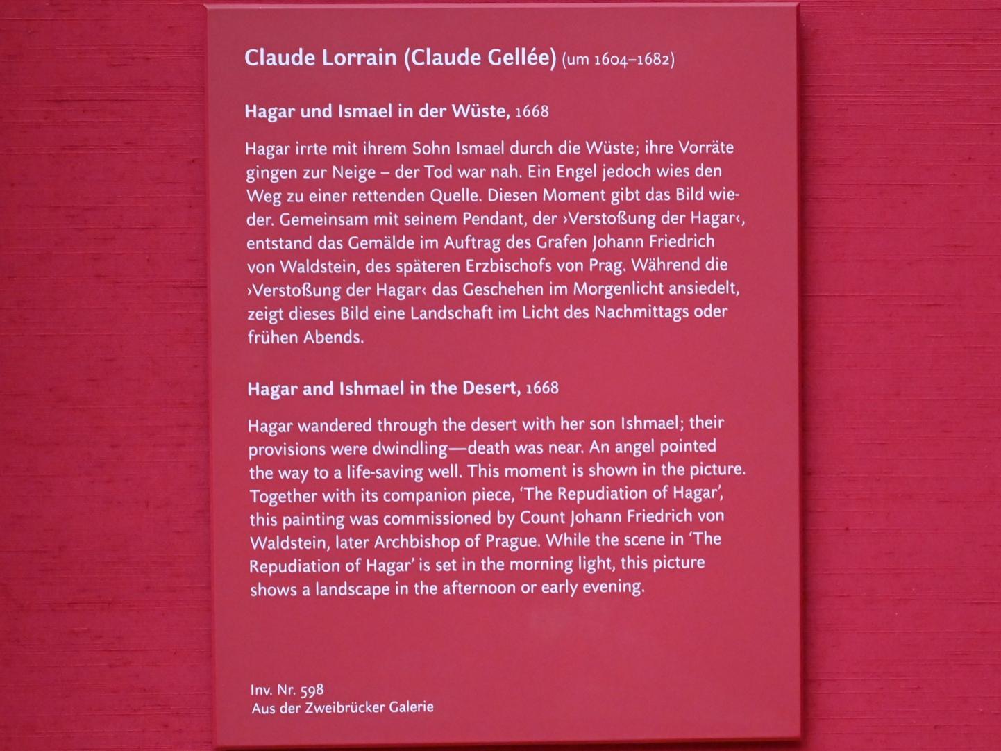 Claude Lorrain (Claude Gellée) (1628–1681), Hagar und Ismael in der Wüste, München, Alte Pinakothek, Obergeschoss Saal XI, 1668, Bild 2/2