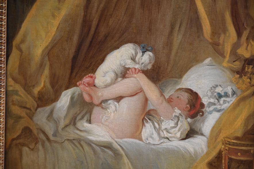 Jean-Honoré Fragonard (1751–1784), Mädchen mit Hund, München, Alte Pinakothek, Obergeschoss Saal XIIa, um 1770–1775, Bild 3/3