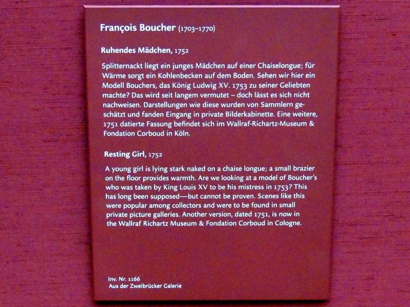 François Boucher (1728–1800), Ruhendes Mädchen, München, Alte Pinakothek, Obergeschoss Saal XII, 1752, Bild 2/2
