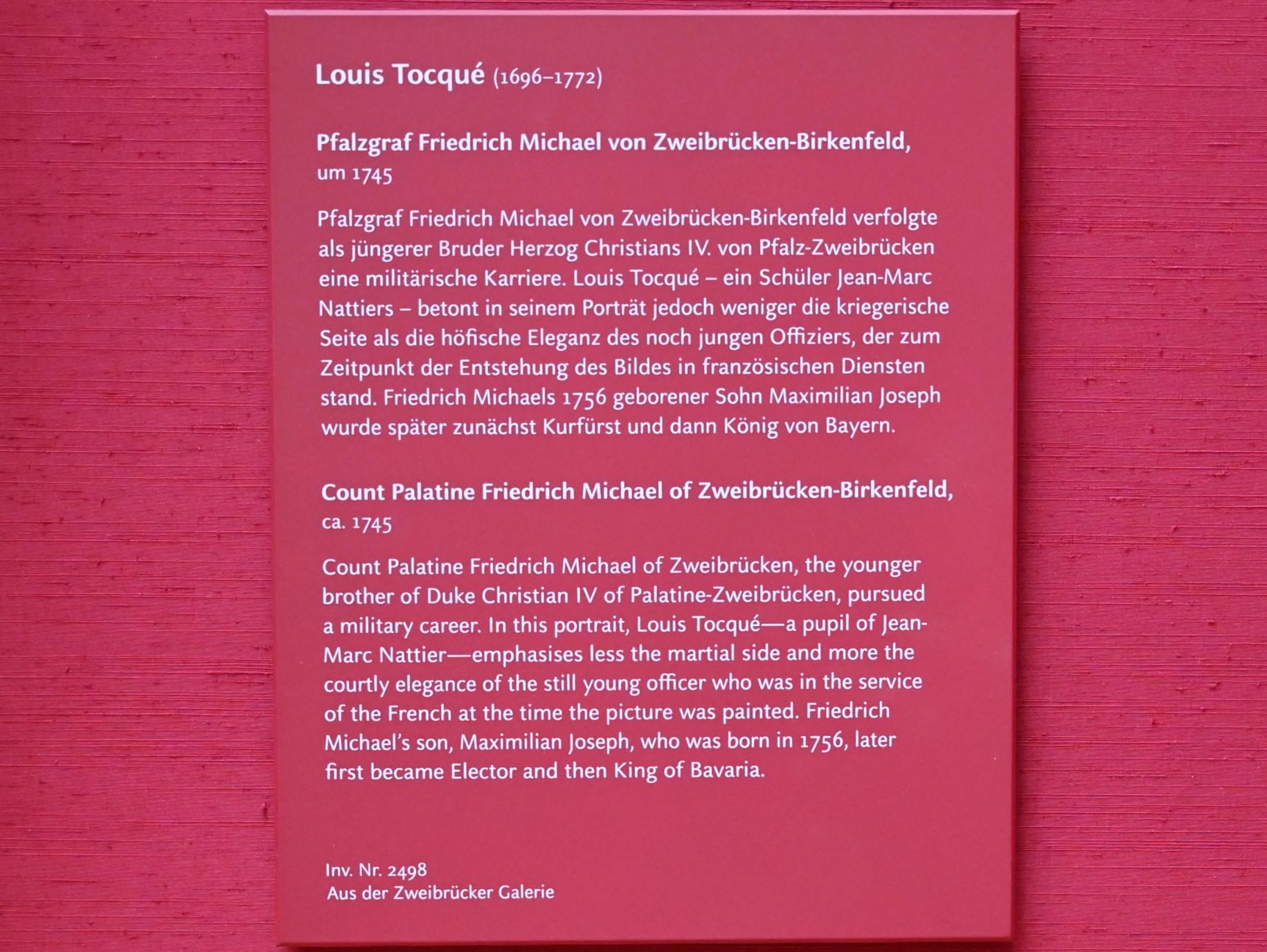 Louis Tocqué (1740–1753), Pfalzgraf Friedrich Michael von Zweibrücken-Birkenfeld, München, Alte Pinakothek, Obergeschoss Saal XII, um 1745, Bild 2/2