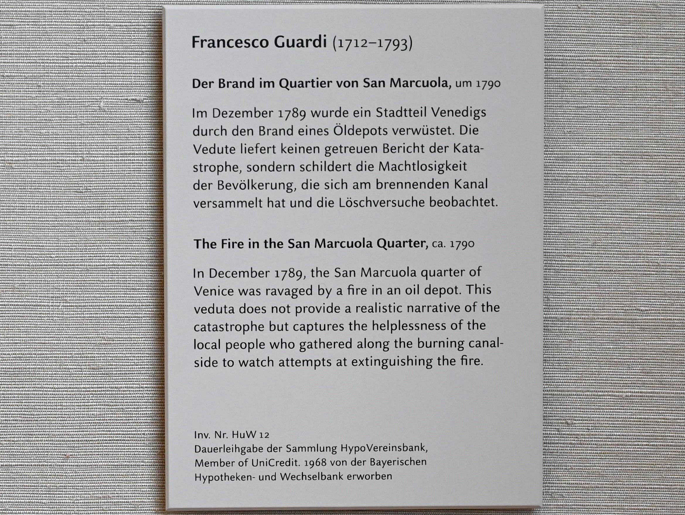 Francesco Guardi (1755–1790), Der Brand im Quartier von San Marcuola, München, Alte Pinakothek, Obergeschoss Saal XIIb, um 1790, Bild 2/2