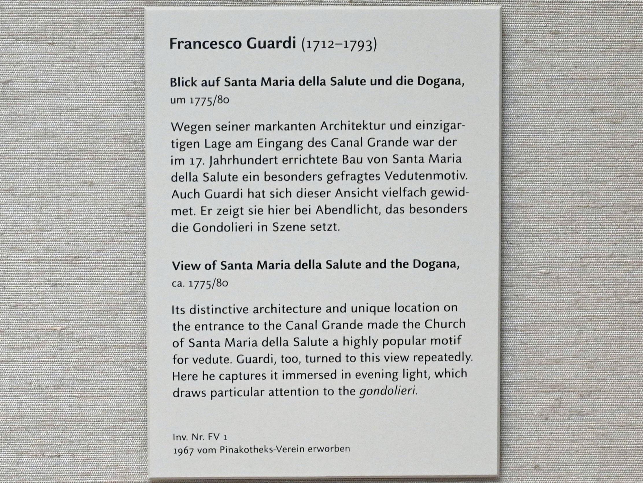 Francesco Guardi (1755–1790), Blick auf Santa Maria della Salute und die Dogana, München, Alte Pinakothek, Obergeschoss Saal XIIb, um 1775–1780, Bild 2/2