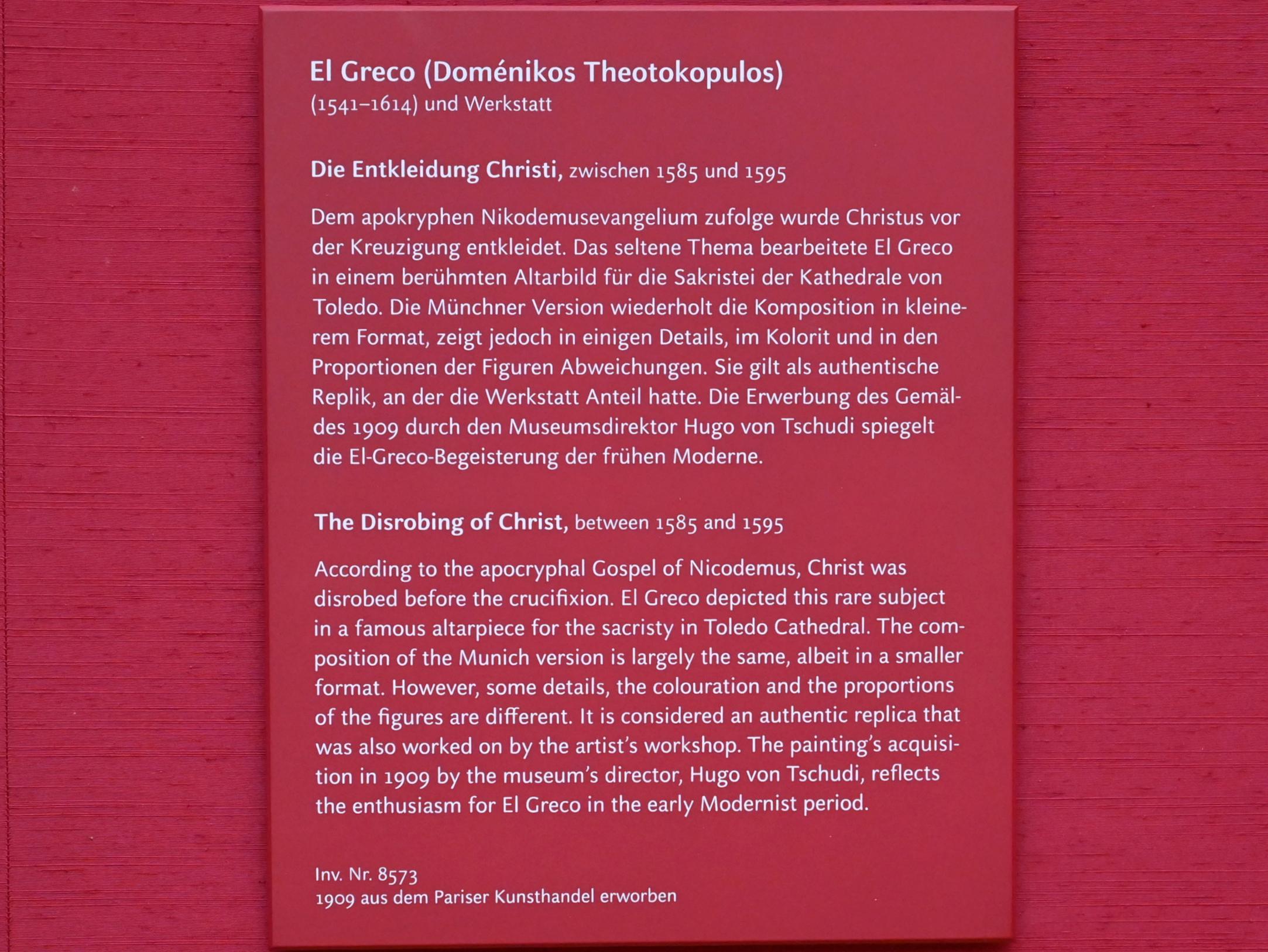 El Greco (Domínikos Theotokópoulos) (1567–1613), Die Entkleidung Christi, München, Alte Pinakothek, Obergeschoss Saal XIII, um 1585–1595, Bild 2/2