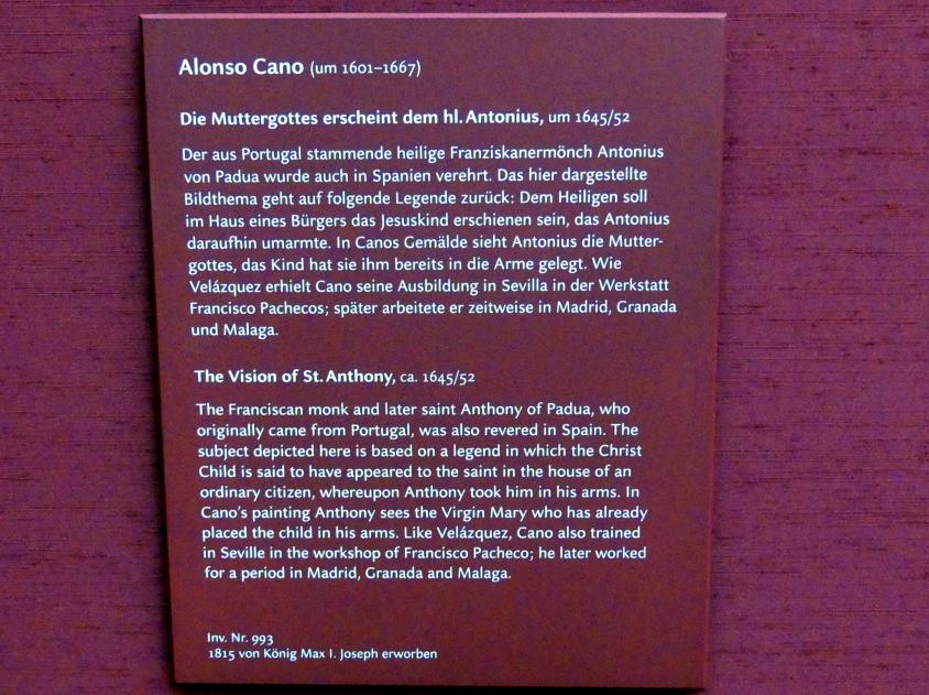 Alonso Cano (1636–1648), Die Muttergottes erscheint dem hl. Antonius, München, Alte Pinakothek, Obergeschoss Saal XIII, um 1645–1652, Bild 2/2