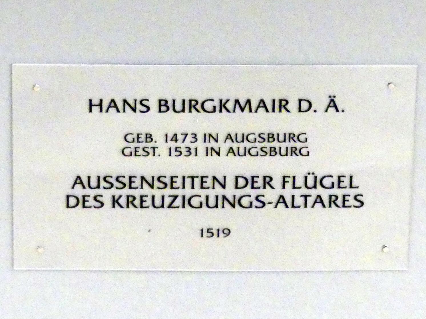 Hans Burgkmair der Ältere (1490–1529), Außenseiten der Flügel des Kreuzigungsaltars, München, Alte Pinakothek, Erdgeschoss Saal I, 1519, Bild 2/4