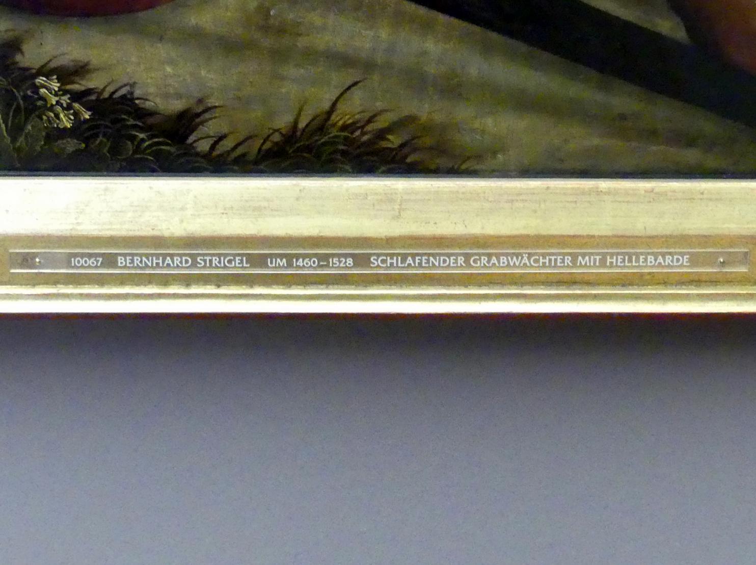 Bernhard Strigel (1475–1528), Schlafender Grabwächter mit Schwert und Hellebarde, Memmingen, Kirche Zu Unserer lieben Frau, jetzt München, Alte Pinakothek, Erdgeschoss Saal IIb, um 1520–1521, Bild 2/2