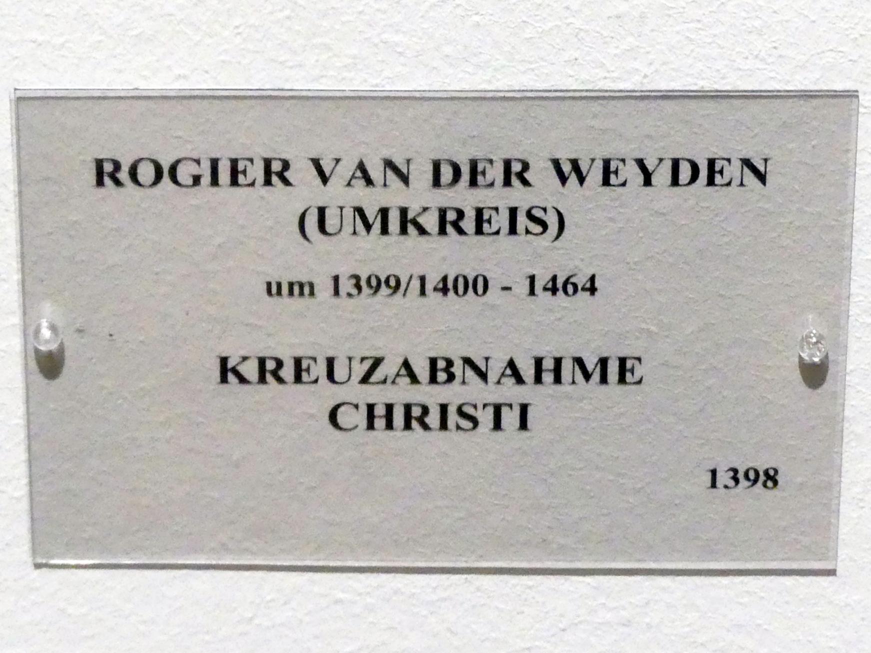 Rogier van der Weyden (Umkreis) (1450), Kreuzabnahme Christi, München, Alte Pinakothek, Erdgeschoss Saal IIc, Mitte 15. Jhd., Bild 2/2