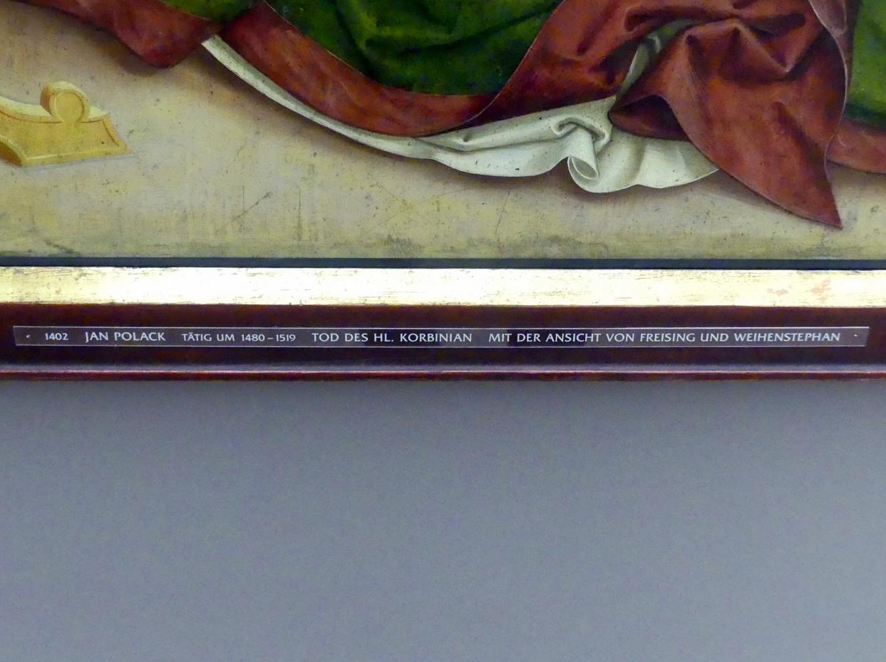 Jan Polack (1486–1500), Weihenstephaner Altar: Tod des hl. Korbinian, Weihenstephan, ehem. Benediktinerabtei, jetzt München, Alte Pinakothek, Erdgeschoss Saal III, um 1483–1489, Bild 2/2