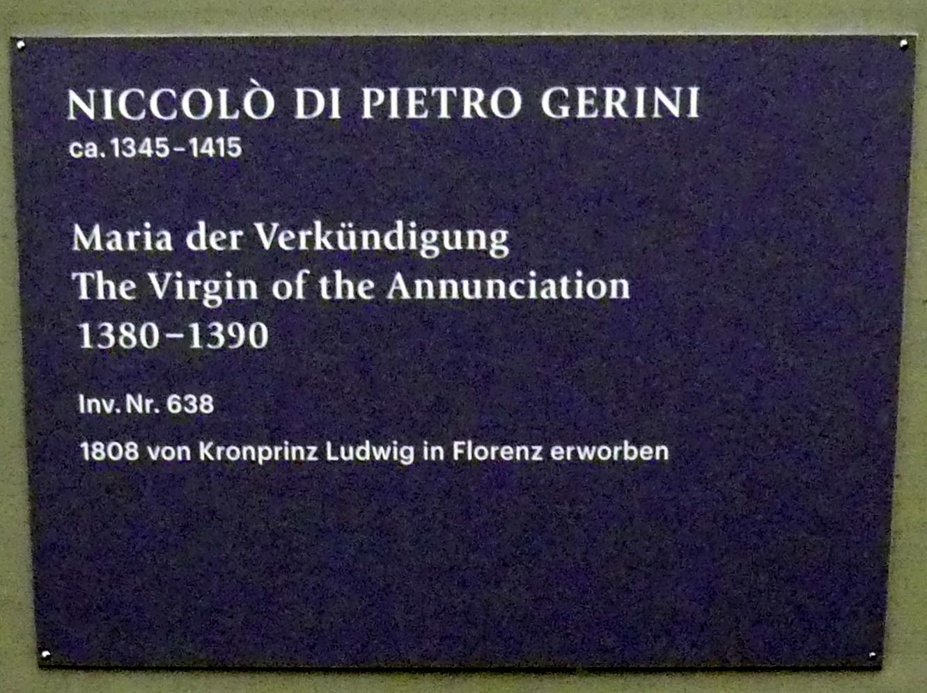Niccolò di Pietro Gerini (1383–1385), Maria der Verkündigung, München, Alte Pinakothek, Obergeschoss Kabinett 1-3, um 1380–1390, Bild 2/2