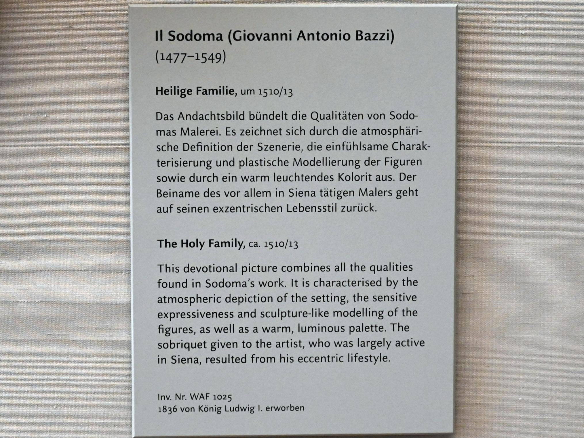 Il Sodoma (Giovanni Antonio Bazzi) (1490–1544), Heilige Familie, München, Alte Pinakothek, Obergeschoss Kabinett 5, um 1510–1513, Bild 2/2