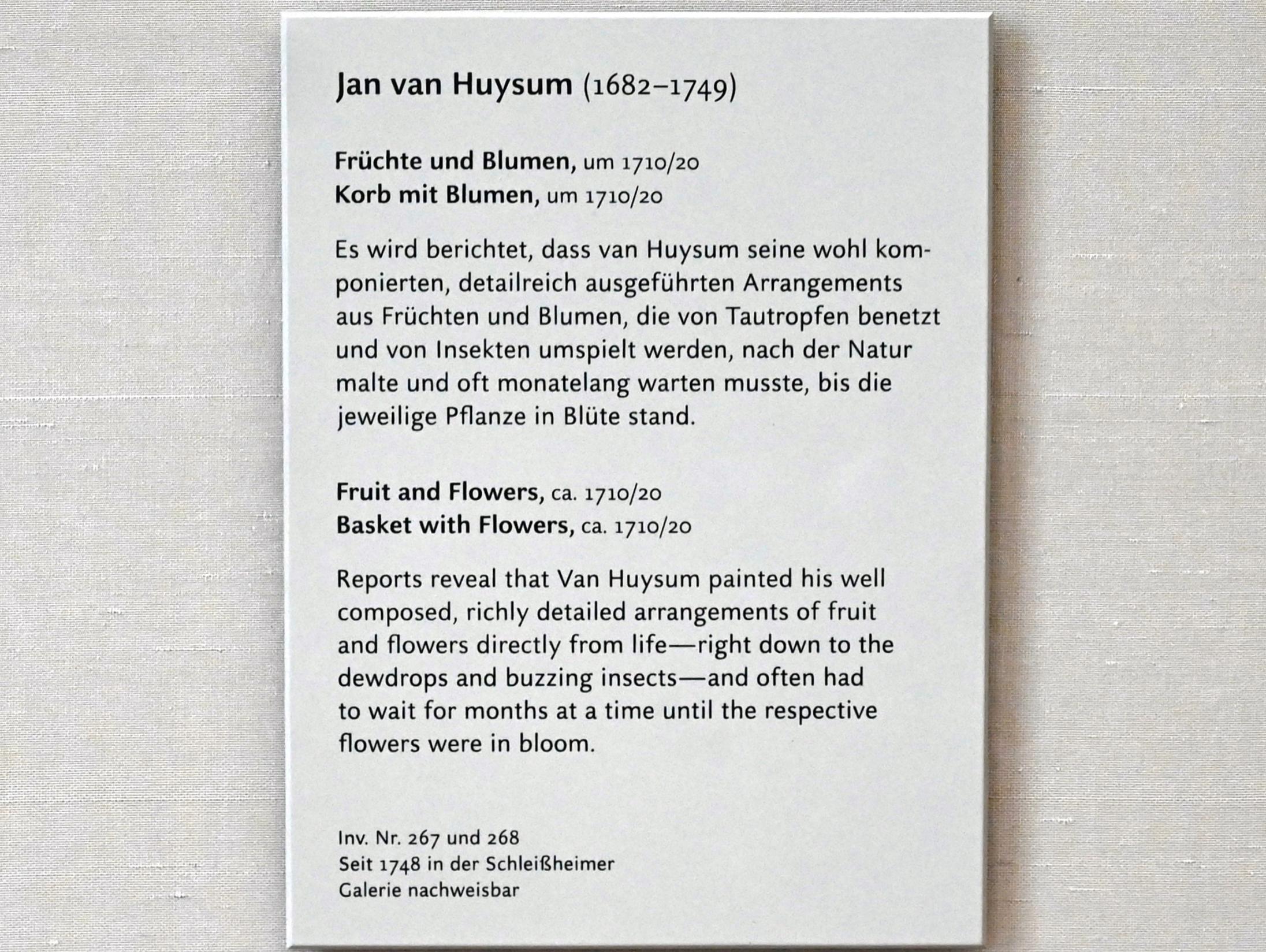 Jan van Huysum (1705–1749), Korb mit Blumen, München, Alte Pinakothek, Obergeschoss Kabinett 7, um 1710–1720, Bild 2/2