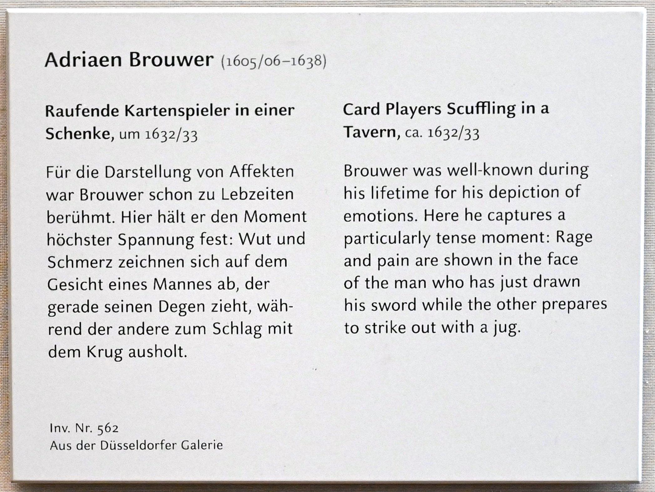 Adriaen Brouwer (1631–1637), Raufende Kartenspieler in einer Schenke, München, Alte Pinakothek, Obergeschoss Kabinett 11, um 1632–1633, Bild 2/2