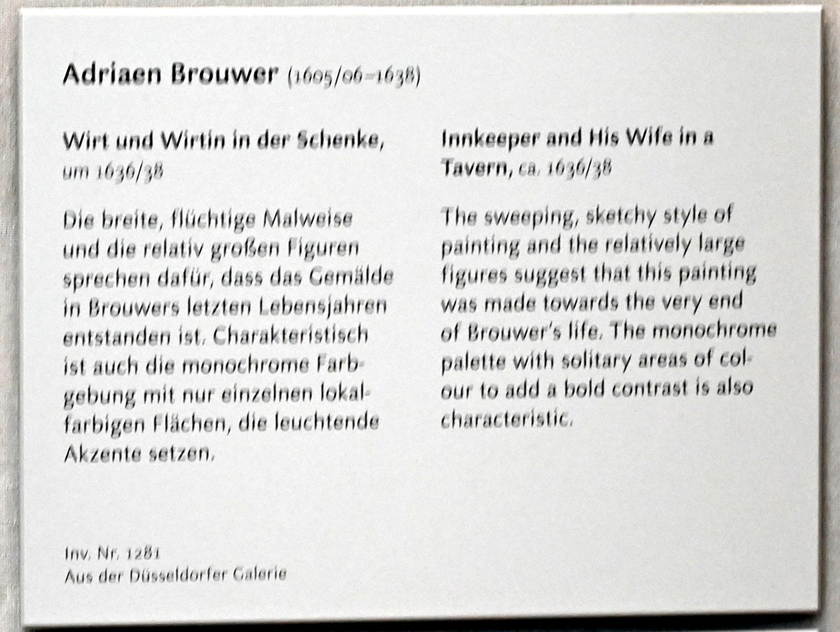 Adriaen Brouwer (1631–1637), Wirt und Wirtin in der Schenke, München, Alte Pinakothek, Obergeschoss Kabinett 11, um 1636–1638, Bild 2/2