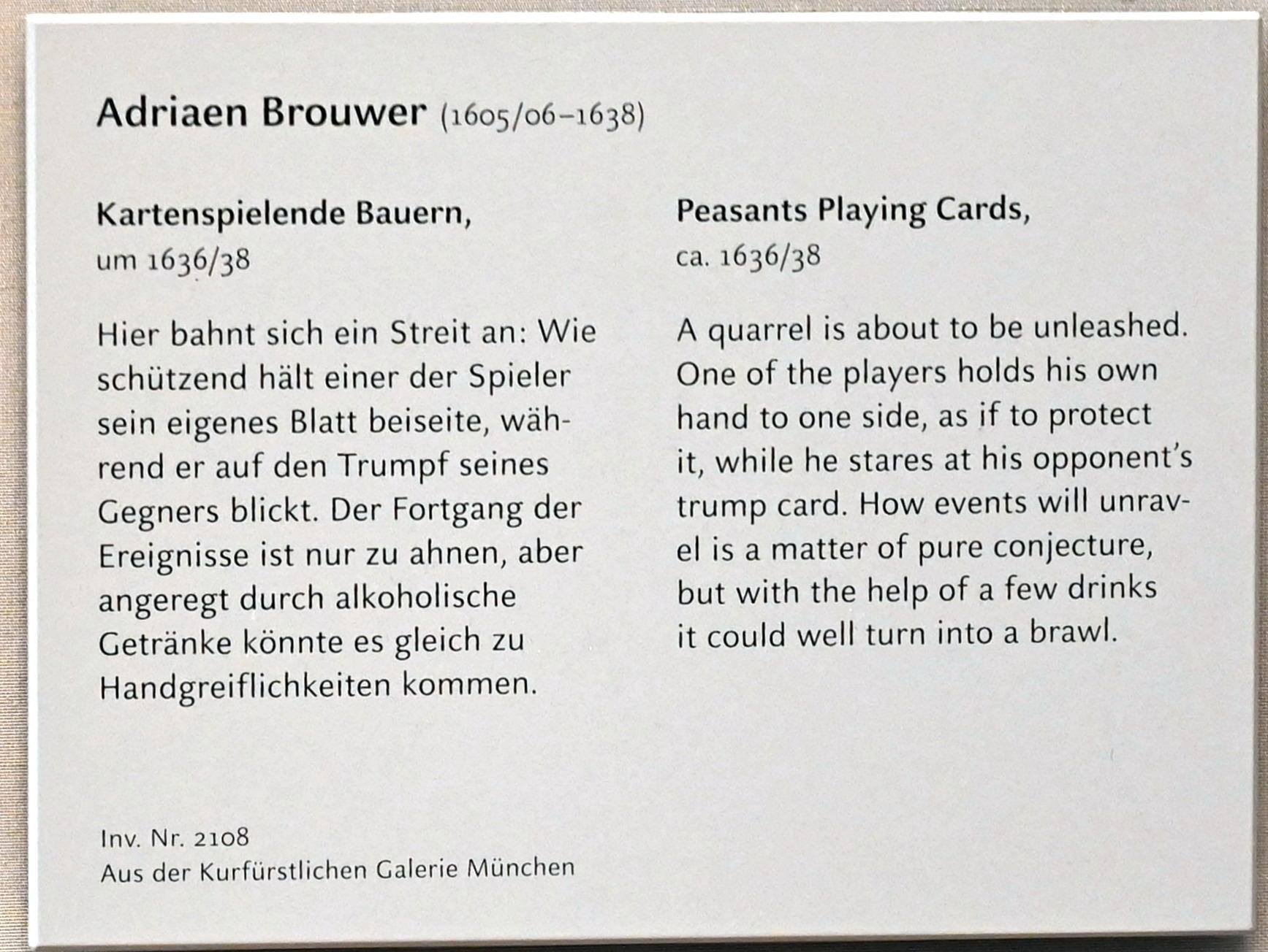 Adriaen Brouwer (1631–1637), Kartenspielende Bauern, München, Alte Pinakothek, Obergeschoss Kabinett 11, um 1636–1638, Bild 2/2