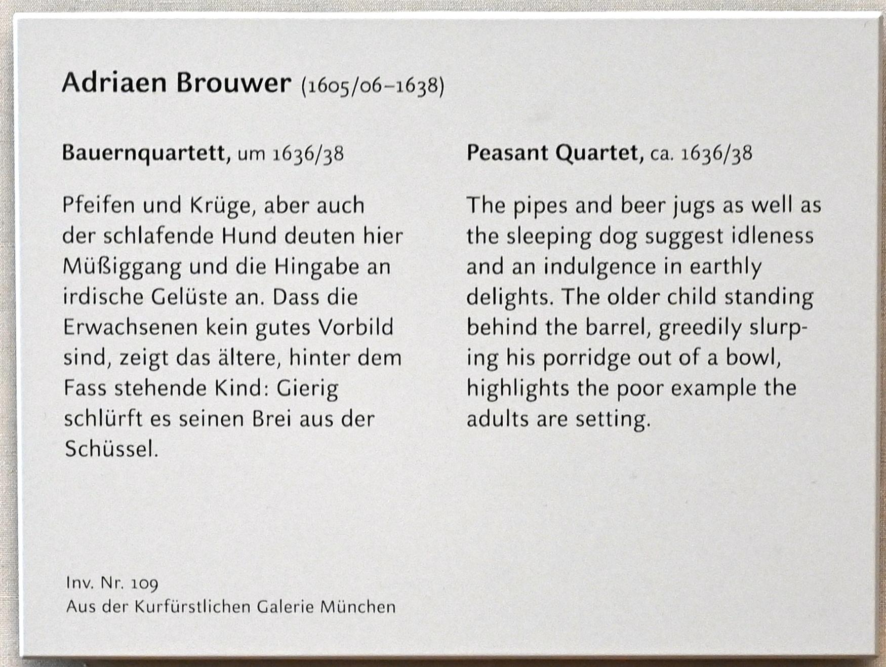 Adriaen Brouwer (1631–1637), Bauernquartett, München, Alte Pinakothek, Obergeschoss Kabinett 11, um 1636–1638, Bild 2/2