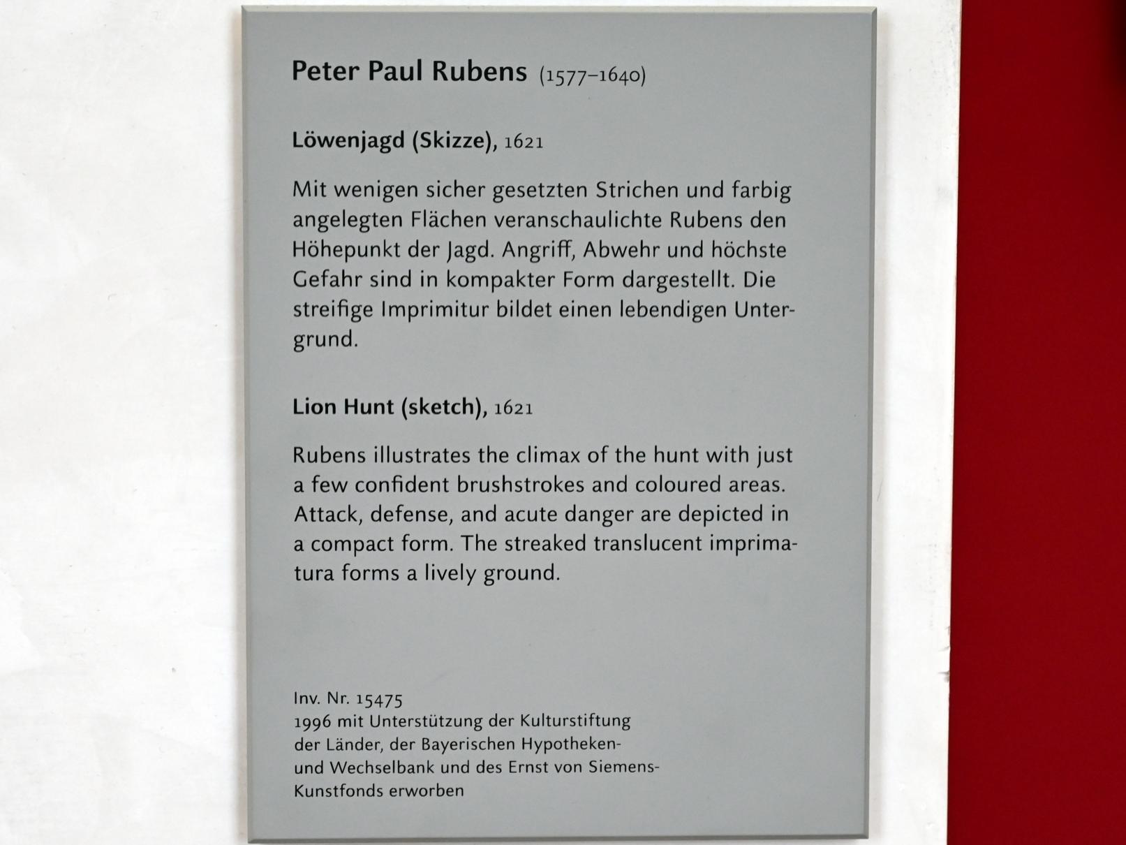 Peter Paul Rubens (1598–1640), Löwenjagd (Skizze), München, Alte Pinakothek, Obergeschoss Kabinett 12, 1621, Bild 2/2