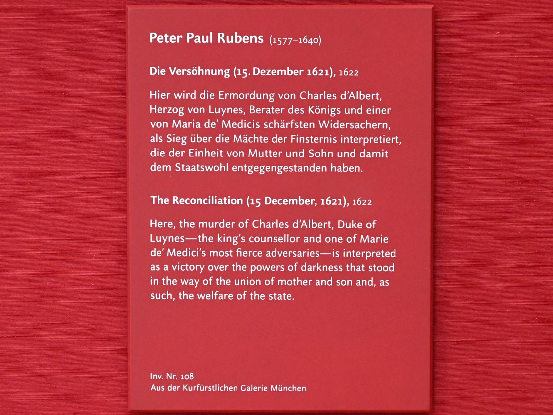 Peter Paul Rubens (1598–1640), Die Versöhnung (Skizze zum Medici-Zyklus), München, Alte Pinakothek, Obergeschoss Kabinett 12, 1622, Bild 2/2